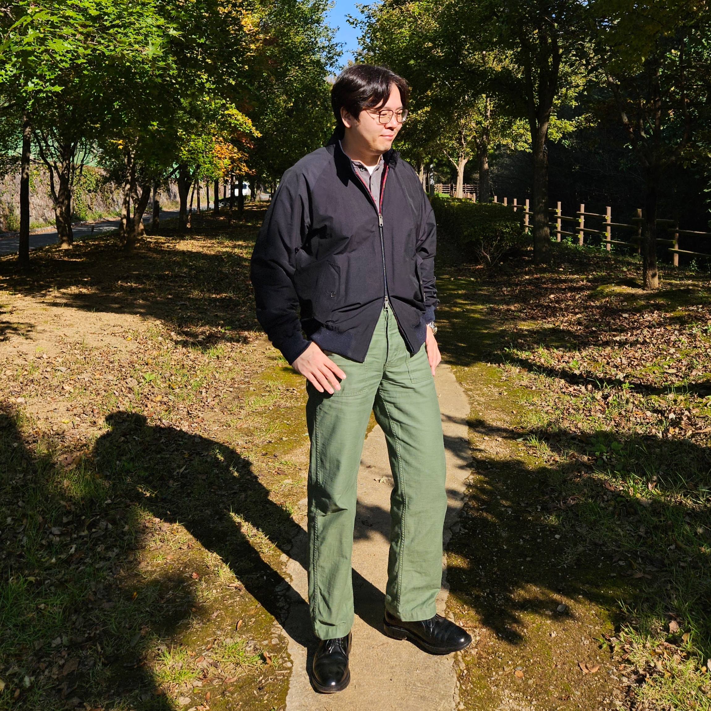 Alden 9901 Cordovan Plain Toe Blucher Oxford Black - D, Orslow 5002 US Army Fatigue Pants Green 착용 스타일 - 2