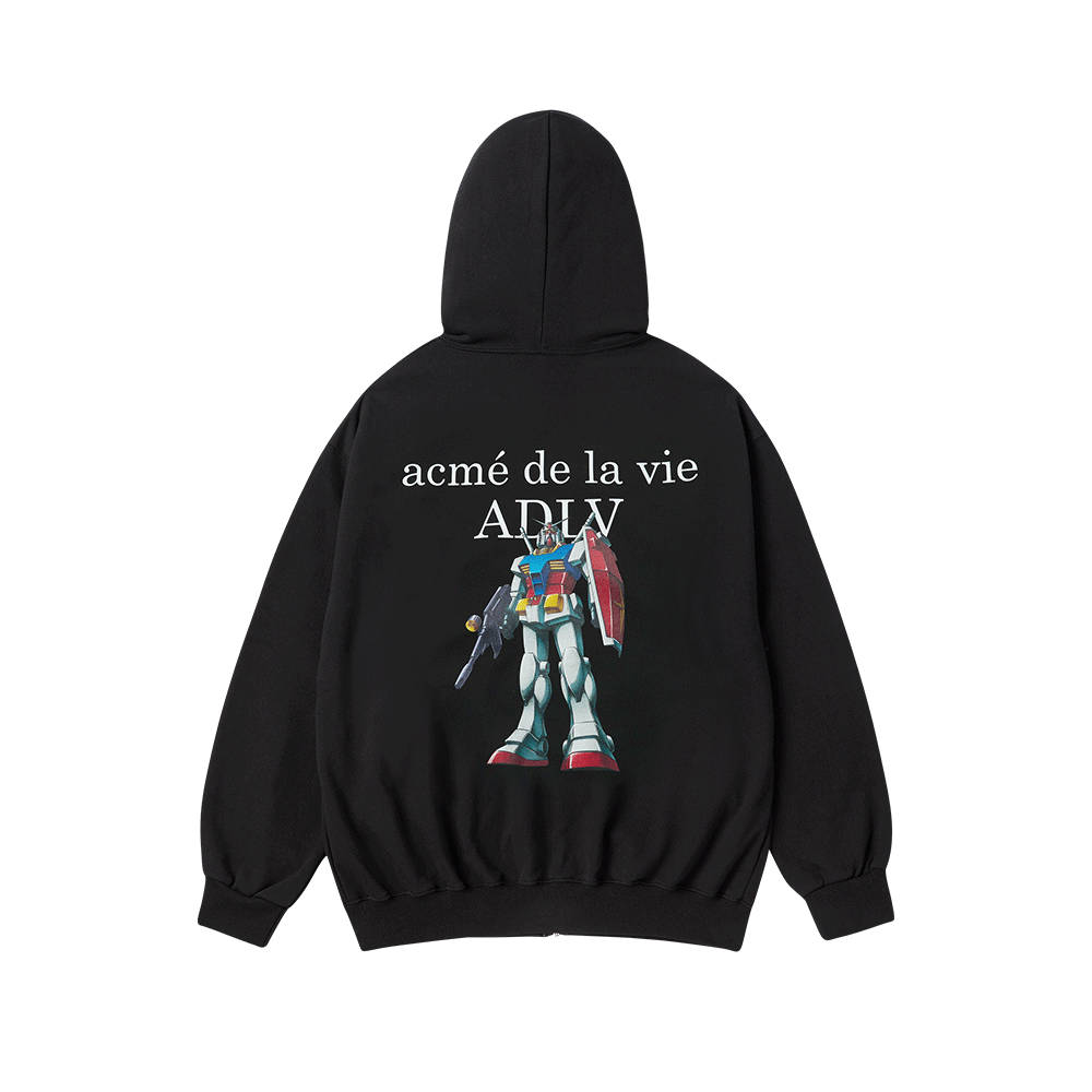 아크메드라비 모빌 슈트 건담 베이직 로고 후디 집업 블랙(ACME DE LA VIE Mobile Suit Gundam Basic Logo Hoodie Zip Up Black)