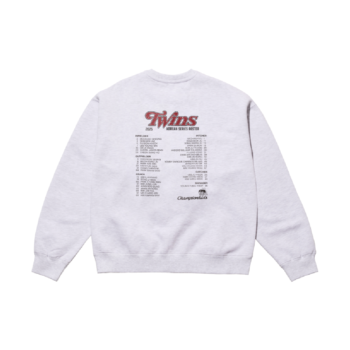 25BDLGCH05 BDNS x LG TWINS 2025 K/S Roster Sweatshirts Lightgrey