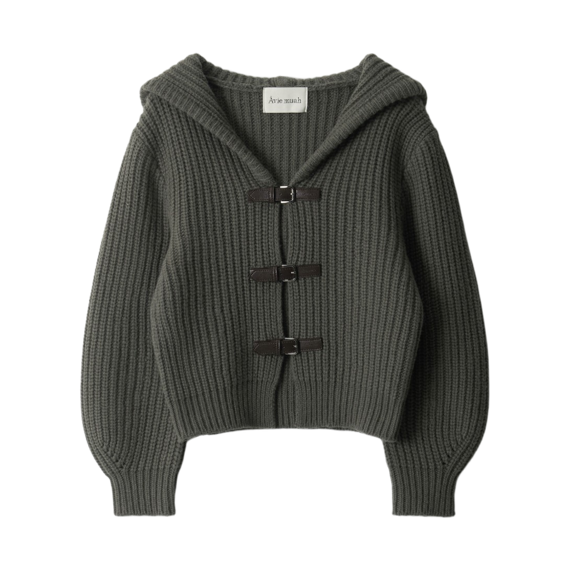 - (W) Aviemuah Buckle Detail Hood Cardigan Khaki