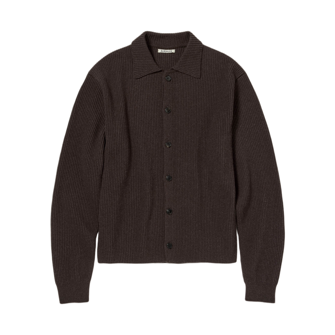 A25AC01RK Auralee Super Fine Wool Rib Knit Shirt Cardigan Top Brown - 25AW
