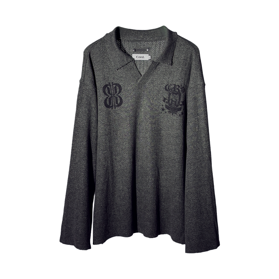 코드 러스트 필드 오픈 카라 니트 다크 그레이(Cord Rust Field Open Collar Knit Dark Gray)