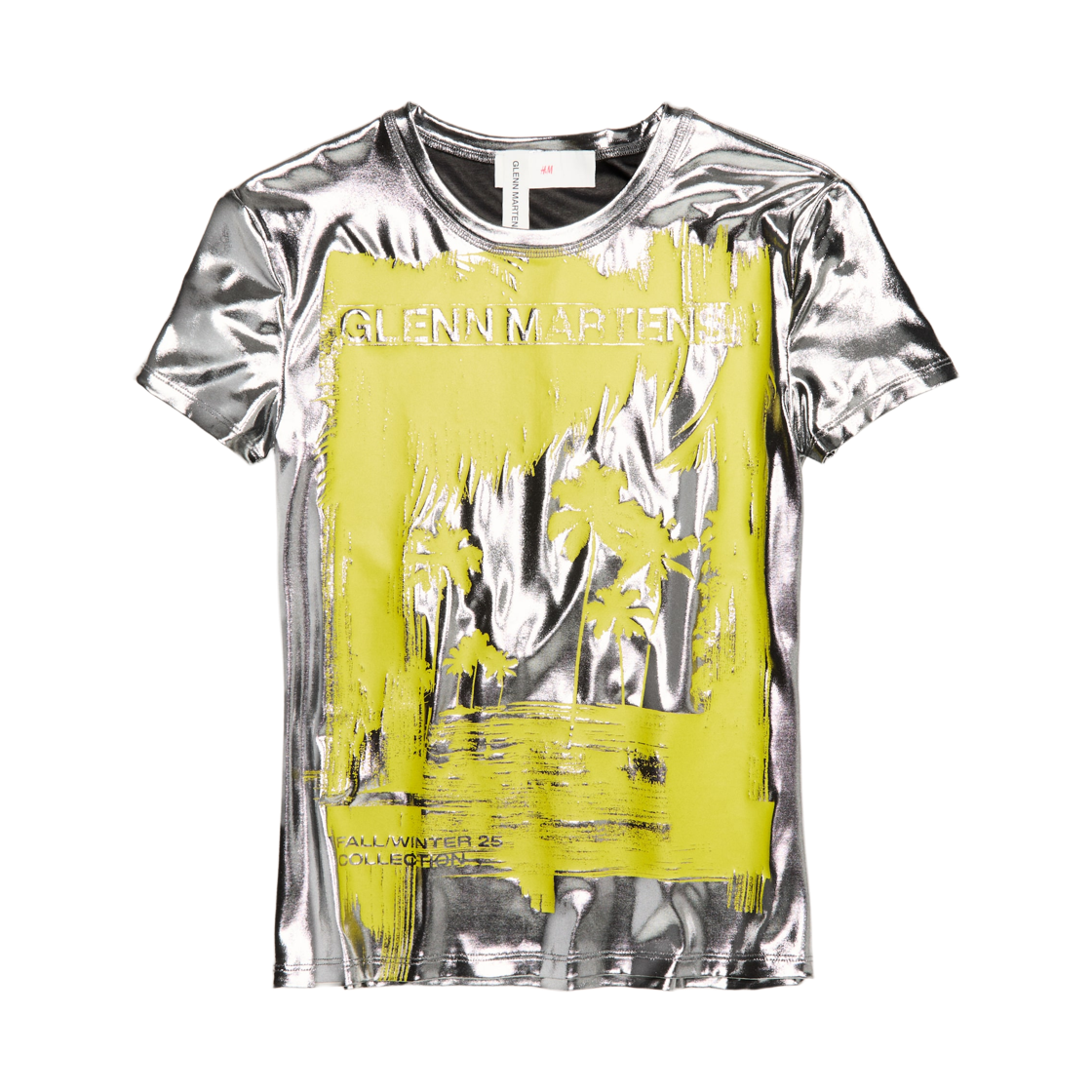 1298166001 (W) H&M x Glenn Martens Printed Metallic T-Shirt Silver Green