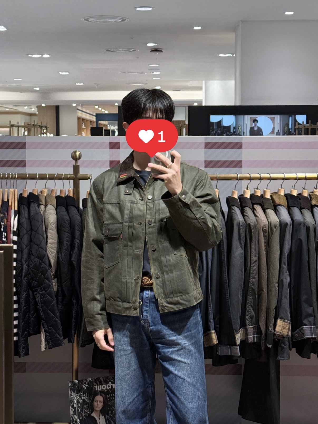 Levi's x Barbour Type II Waxed Jacket Olive Wax 착용 스타일