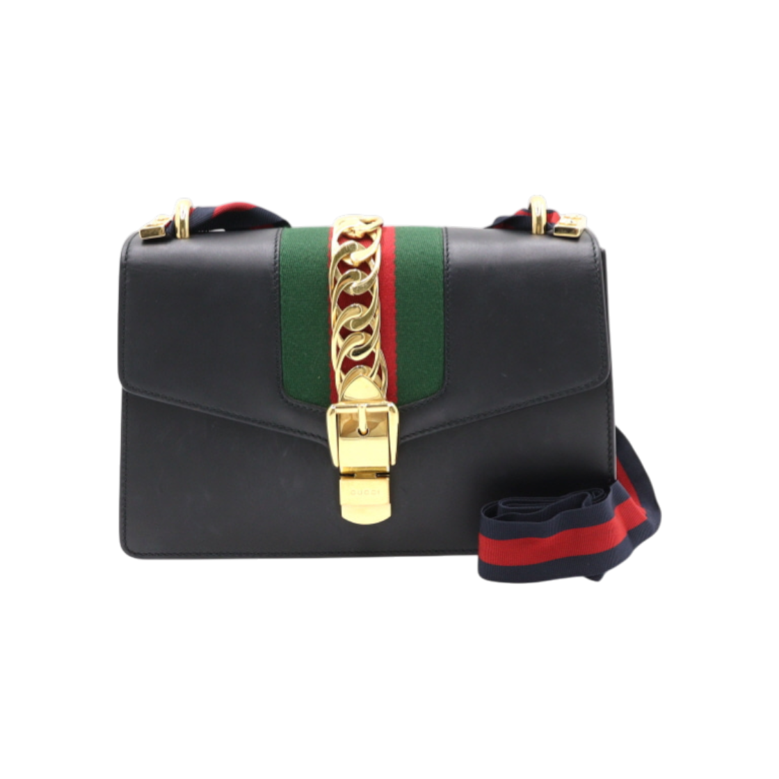 ITRE9SJA9C3H Gucci 421882 Sylvie Black Small Tote and Shoulder Bag Crossbody AA41592