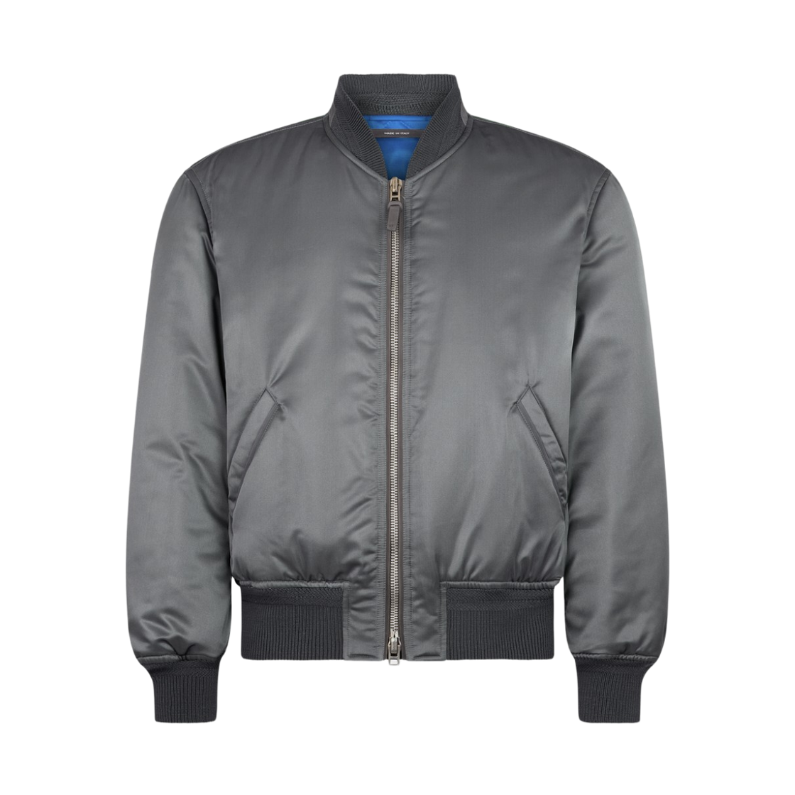 OBB010-FMS071-ZIGH8 Tom Ford Silk Satin Bomber Jacket Combo Grey Blue