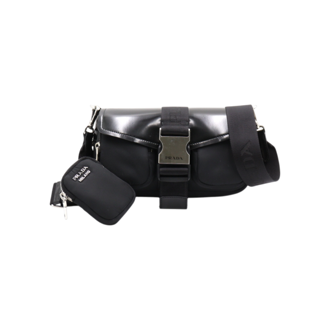 프라다 1BD295 블랙 브러시드 나일론 포켓 숄더백 겸 크로스백 aa41600(Prada Black Brushed Nylon Pocket Shoulder and Crossbody Bag) - 1