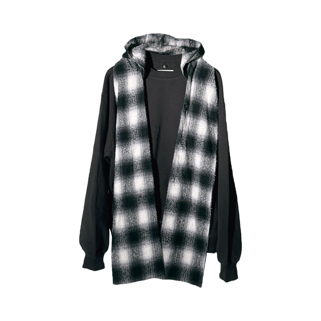 코드 디스커버드 키트 후드 머플러 부클 체크 블랙(Cord Discovered Kit Hood Muffle Boucle Check Black) - 4