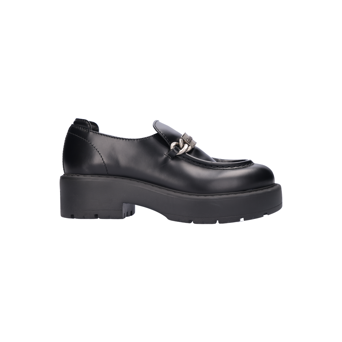 IT3K8BRWP37D Miu Miu 5D784D Leather Loafers in Black, Size 37.5