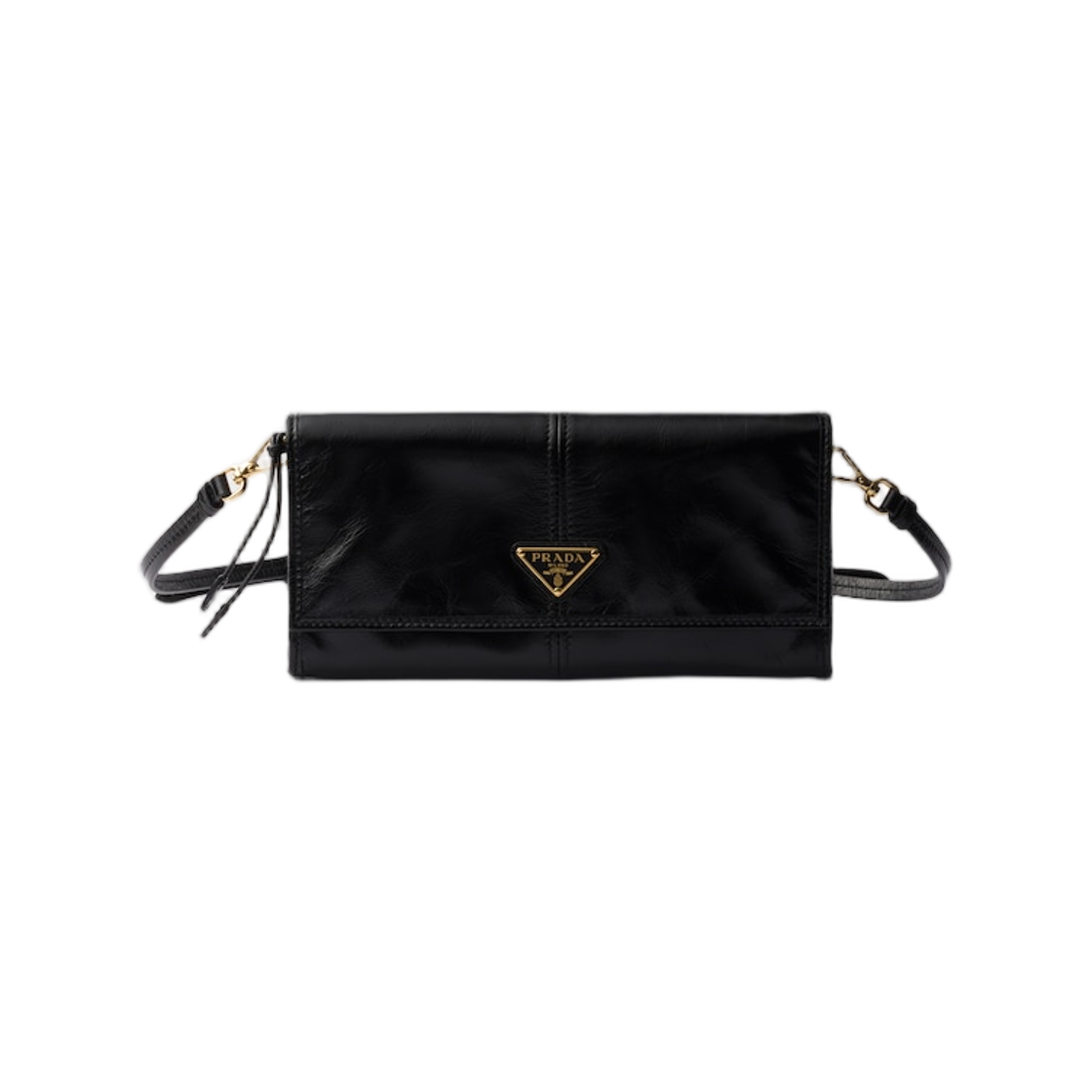 프라다 레더 월렛 숄더 스트랩 블랙(Prada Leather Wallet With Shoulder Strap Black)