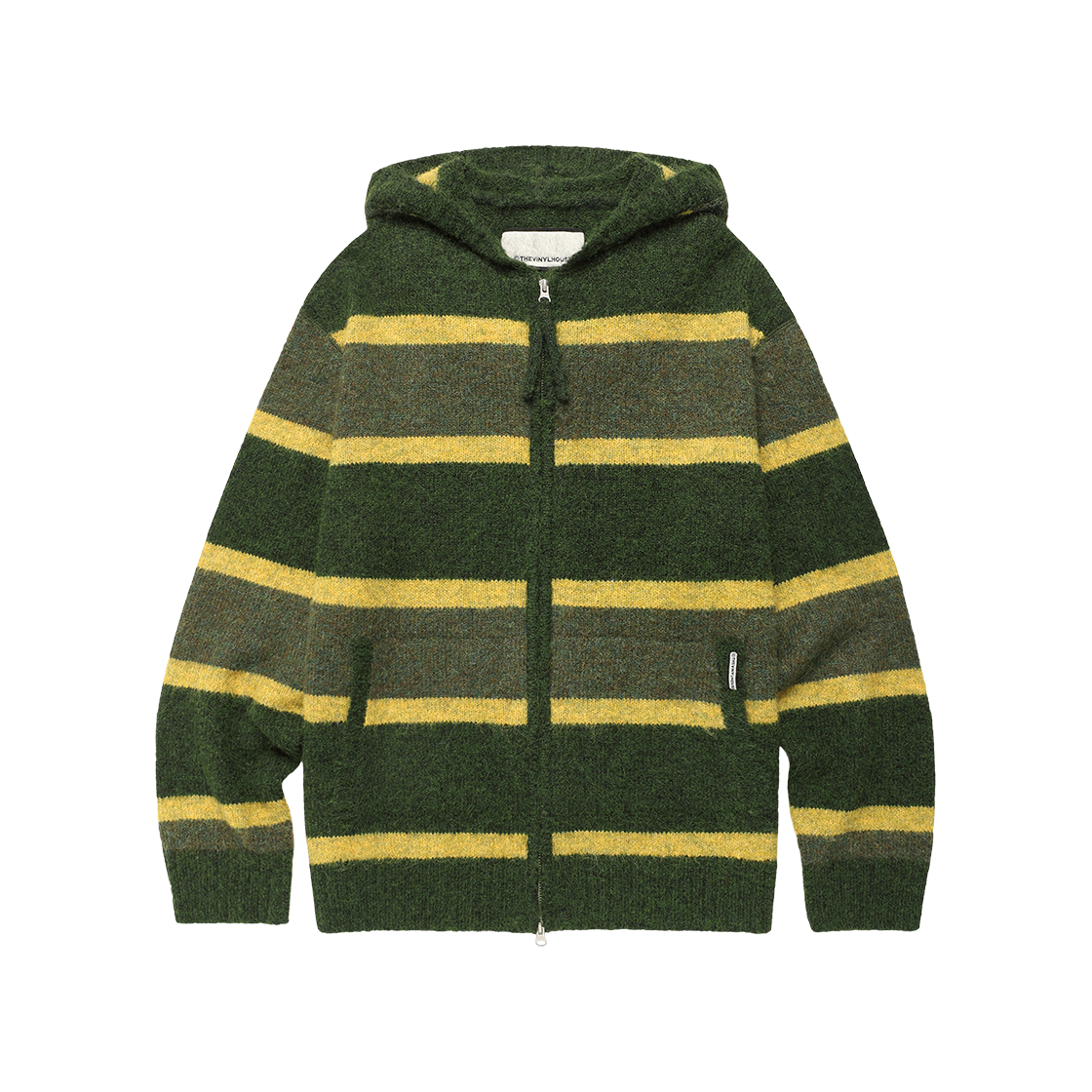 VH2FWUK690AKH Thevinylhouse Stripe Knit Hoodie Zip Up Khaki