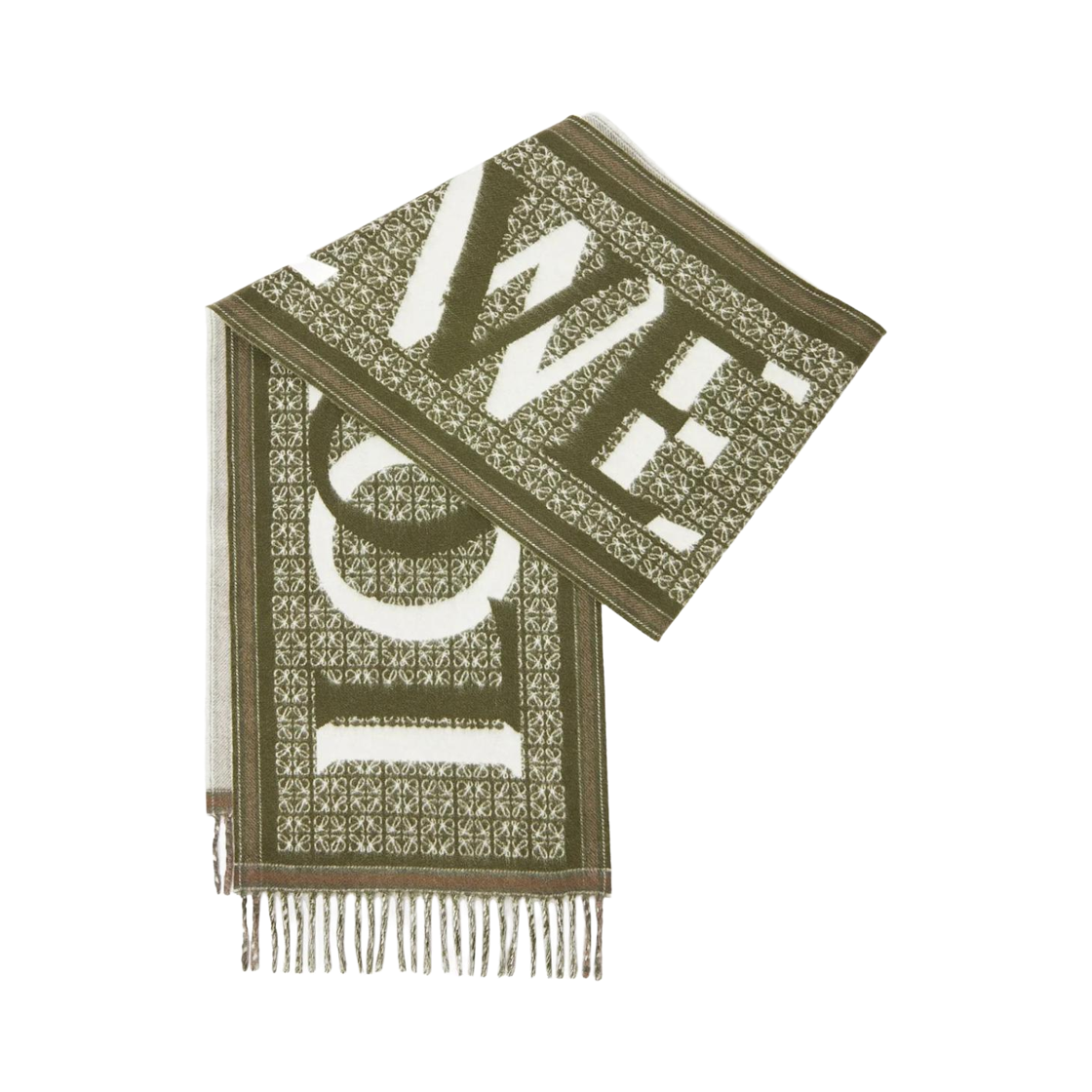 (W) 로에베 울 캐시미어 러브 머플러 다크 그린((W) Loewe Love Muffler in Wool and Cashmere Dark Green)