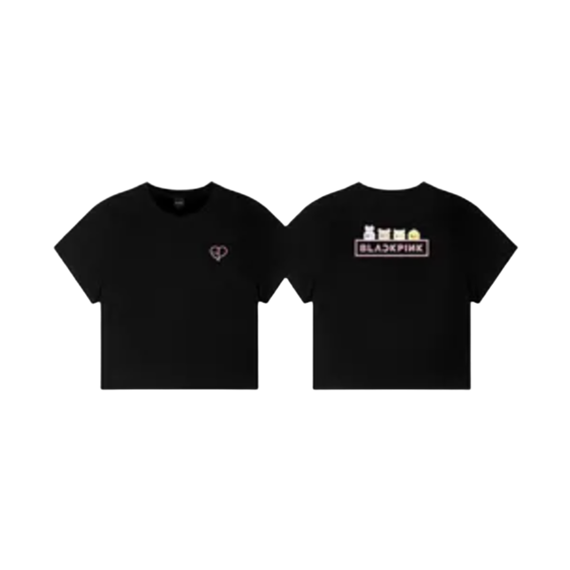 블랙핑크 뛰어 캐릭터 티셔츠 슬림 크롭 핏 블랙(Blackpink Jump Character T-Shirt Slim Crop Fit Black)