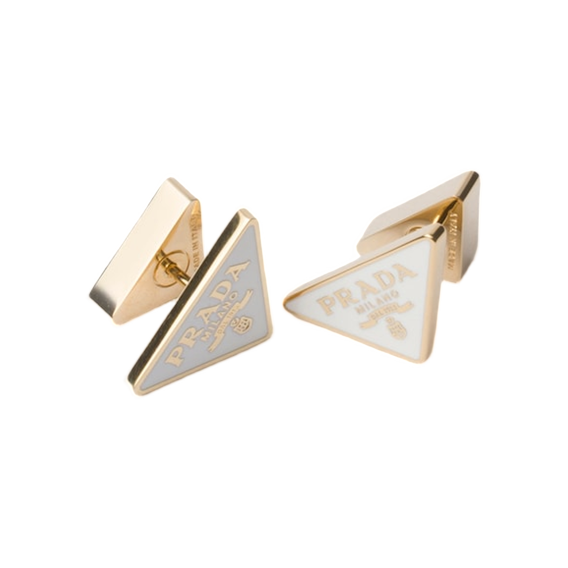 프라다 에나멜 메탈 이어링 골드 화이트(Prada Enameled Metal Earrings Gold White) - 1