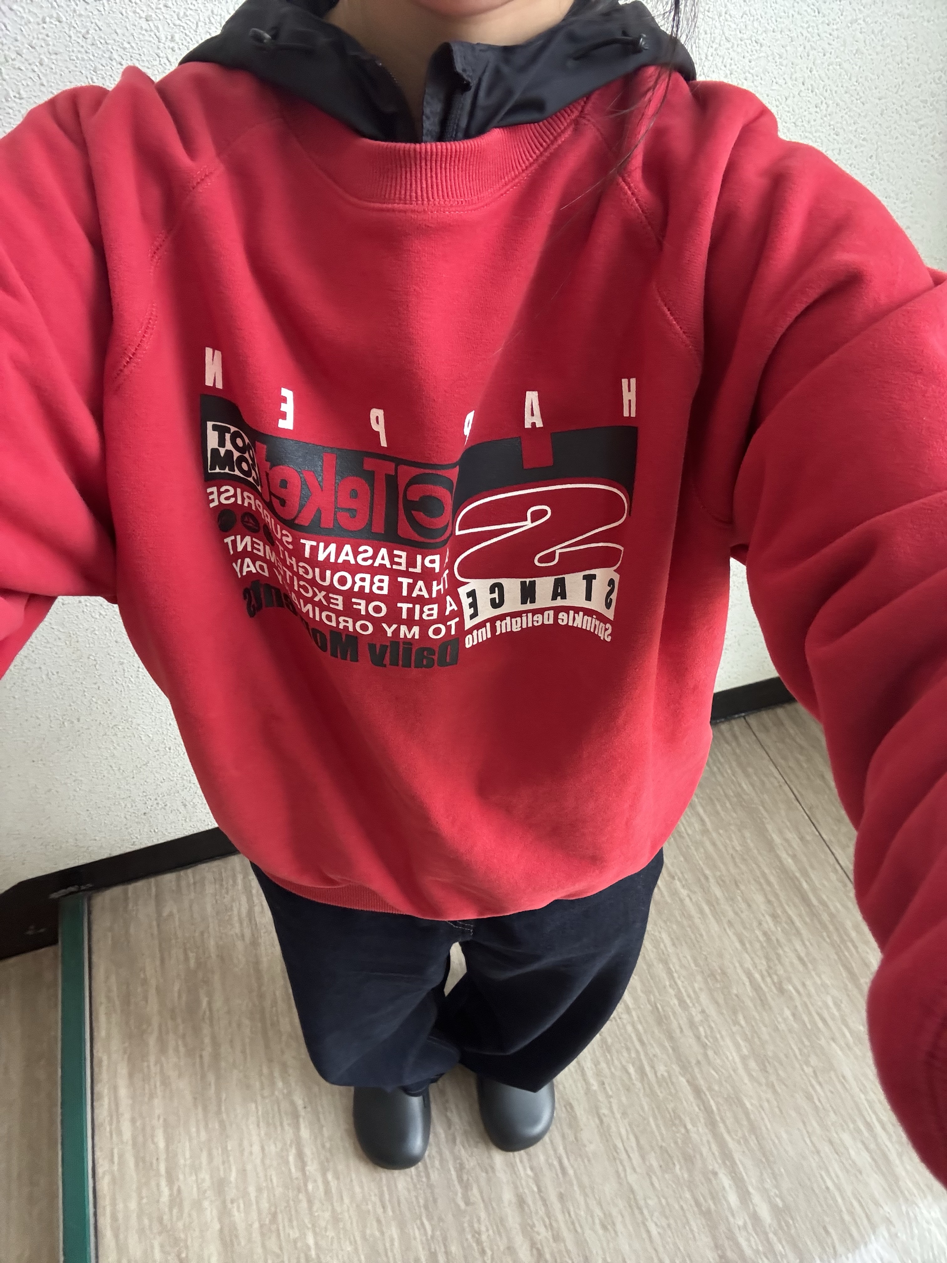 Teket HP Sweatshirt Red 착용 스타일 - 3