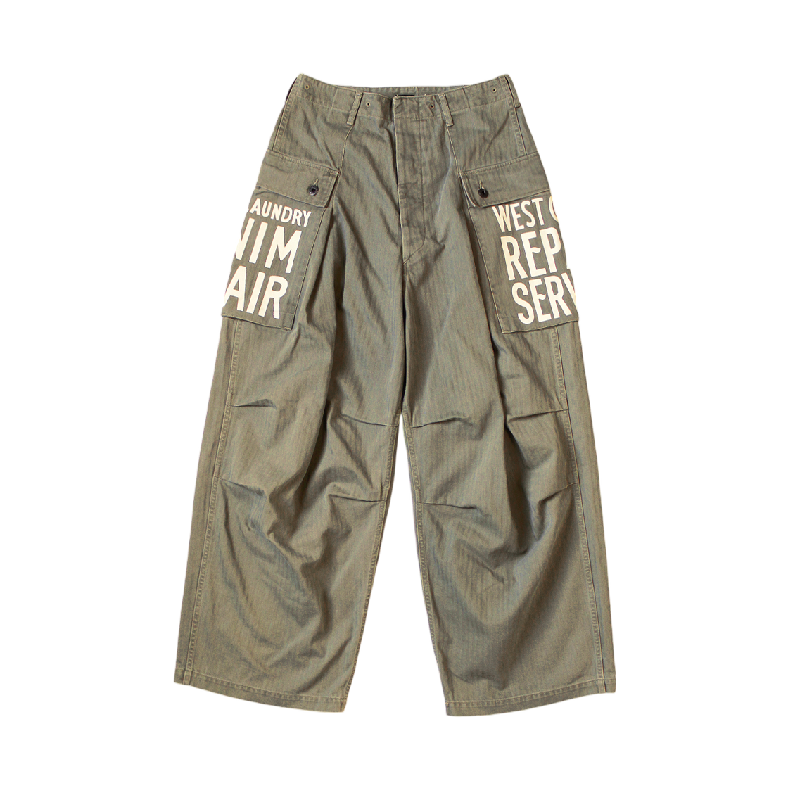 K2509LP050 Kapital Herringbone Jumbo Monkey Pants Factory Repair & Embroidery Khaki