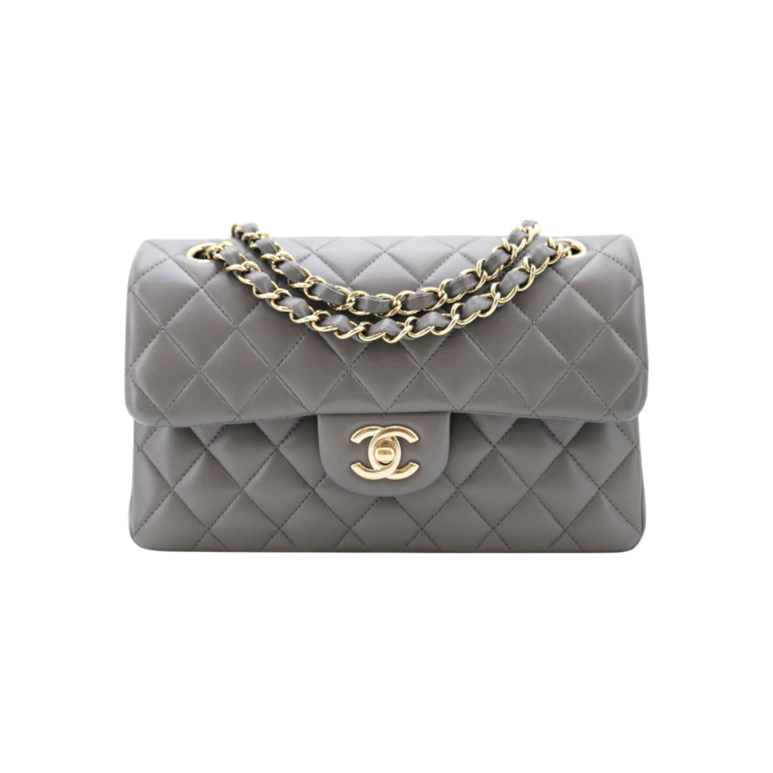 ITHPO6PS8WUS Chanel Classic Small Lambskin Champagne Gold Gray Interior Chip