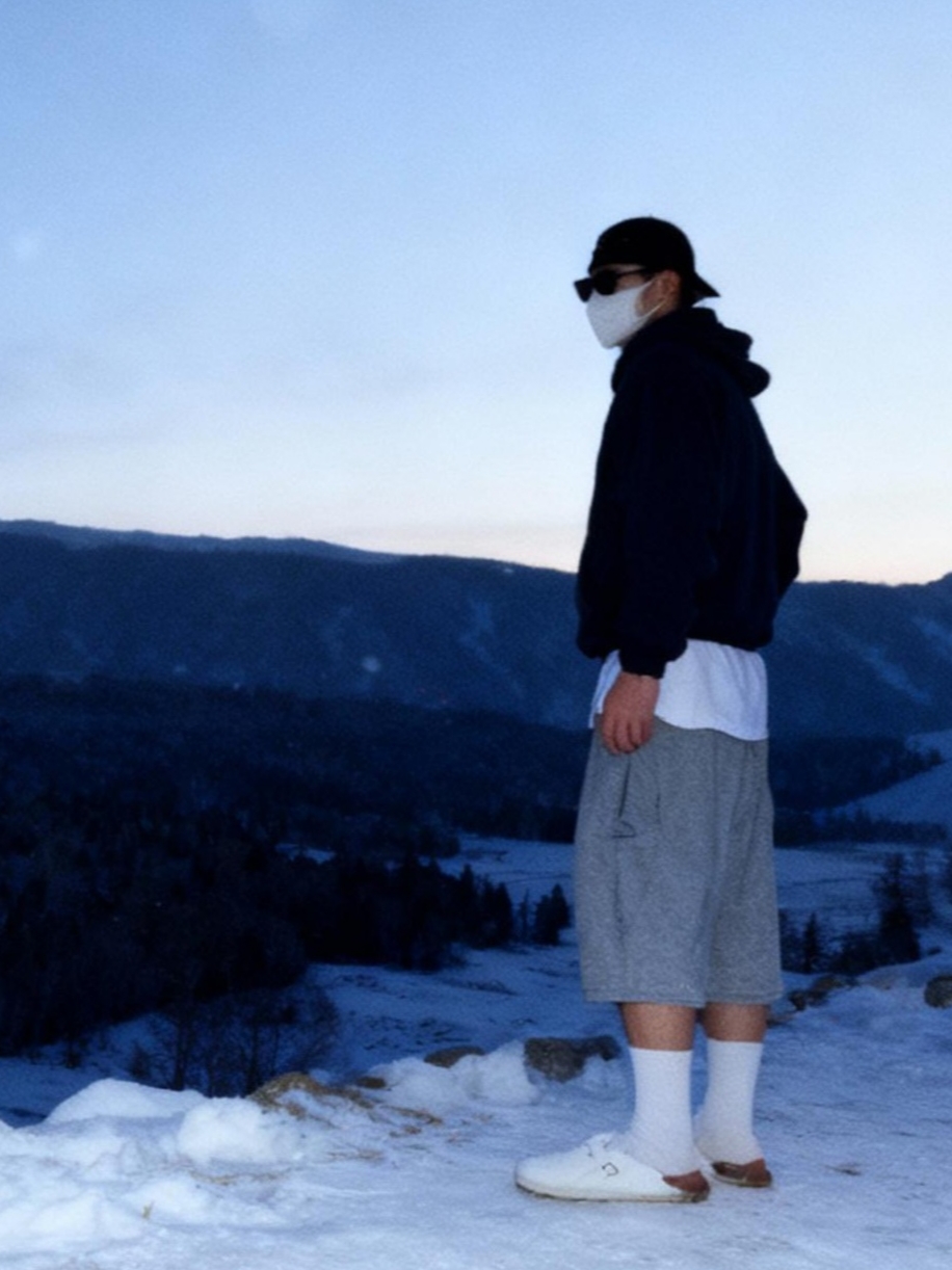 Yeezy YZY Zip-Up Hoodie Navy, MJD Wide Carpenter Bermuda Pants Melange Grey 착용 스타일