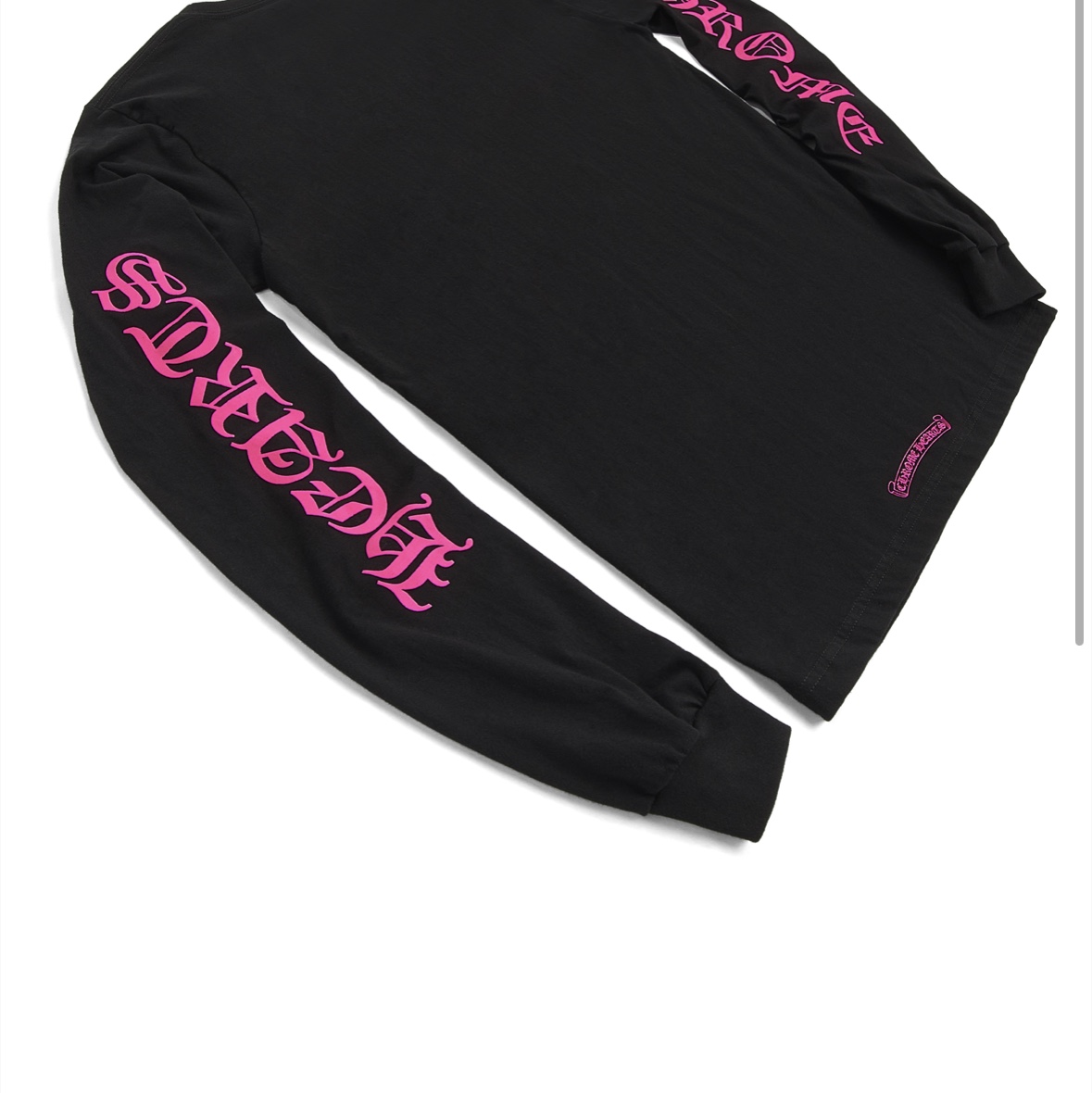 Chrome Hearts Pink Neck Script Logo Long Sleeve Pocket Crew Black 착용 스타일 - 2