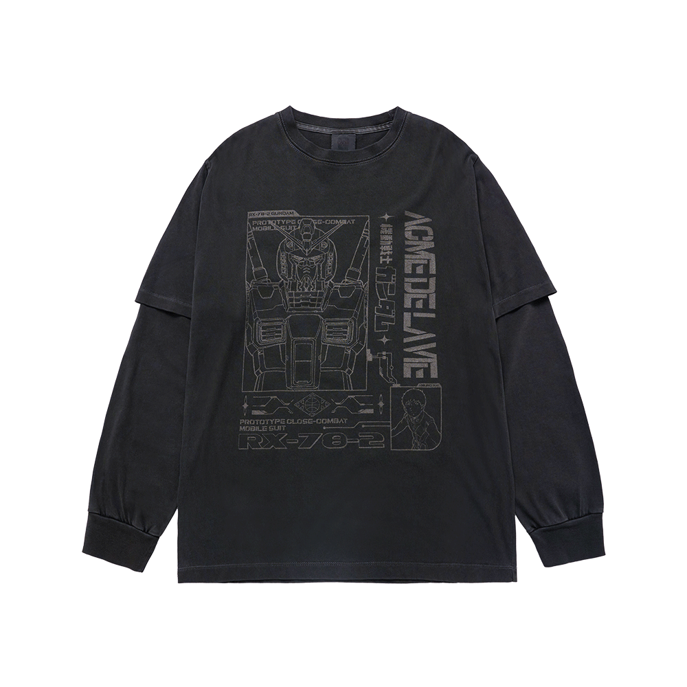 25FW-TP-LS-CO-GDD-CHA ACME DE LA VIE Mobile Suit Gundam Pigment Double Layer Long Sleeve T-Shirt Charcoal