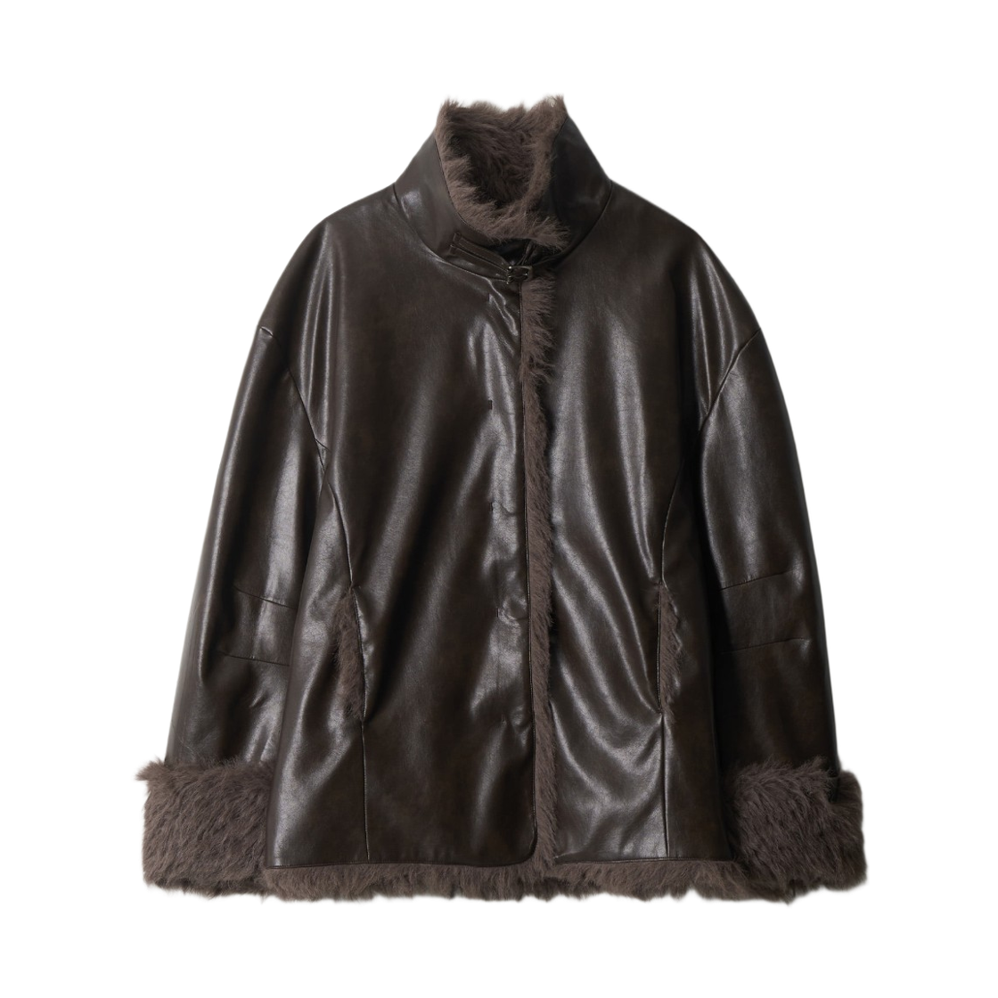 - (W) Aviemuah Fur Pointed Faux Leather Jacket Brown