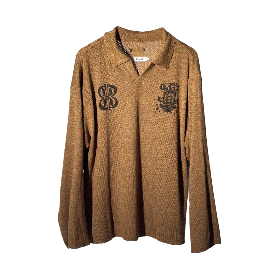 코드 러스트 필드 오픈 카라 니트 더스트 카멜(Cord Rust Field Open Collar Knit Dust Camel)