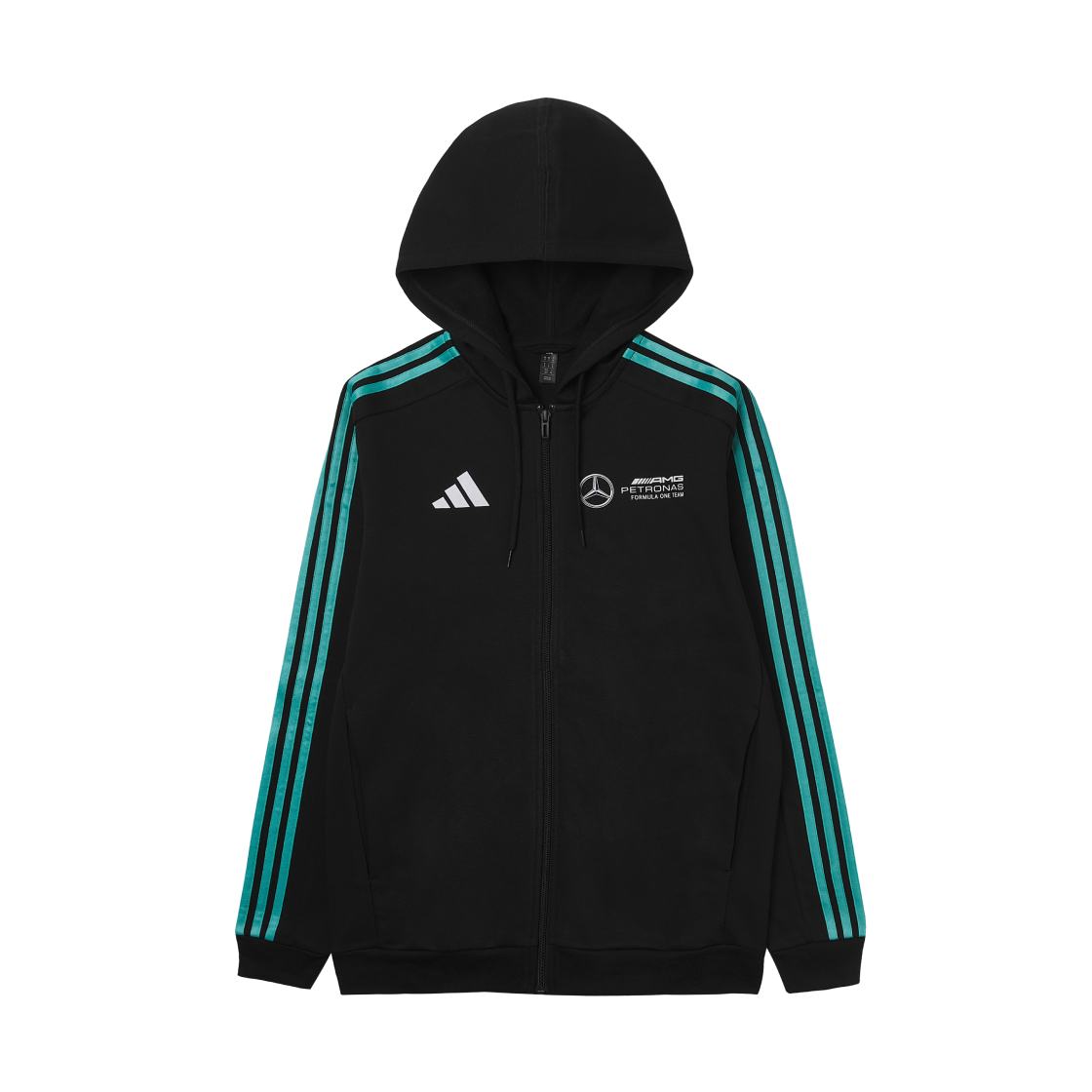 아디다스 x 메르세데스 AMG 페트로나스 포뮬러 원 팀 DNA 풀 집 후드 블랙 화이트 - US 사이즈(Adidas x Mercedes AMG Petronas Formula One Team DNA Full Zip Hoodie Black White - US Sizing)