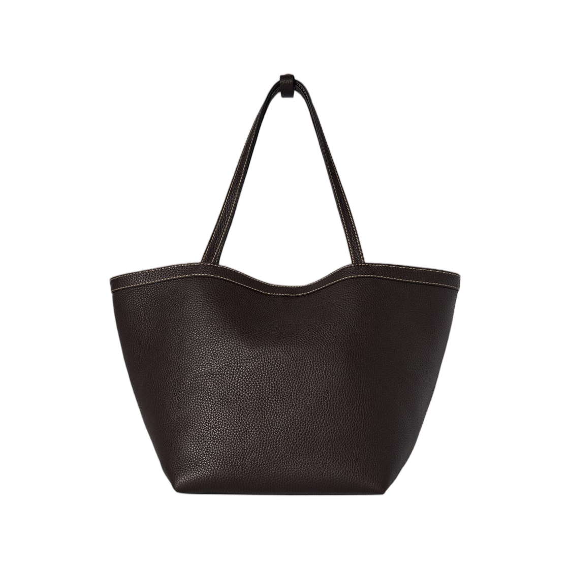 W1893L624DBECS The Row Park Tote Three Stitch Bag in Leather Dark Brown Ecru