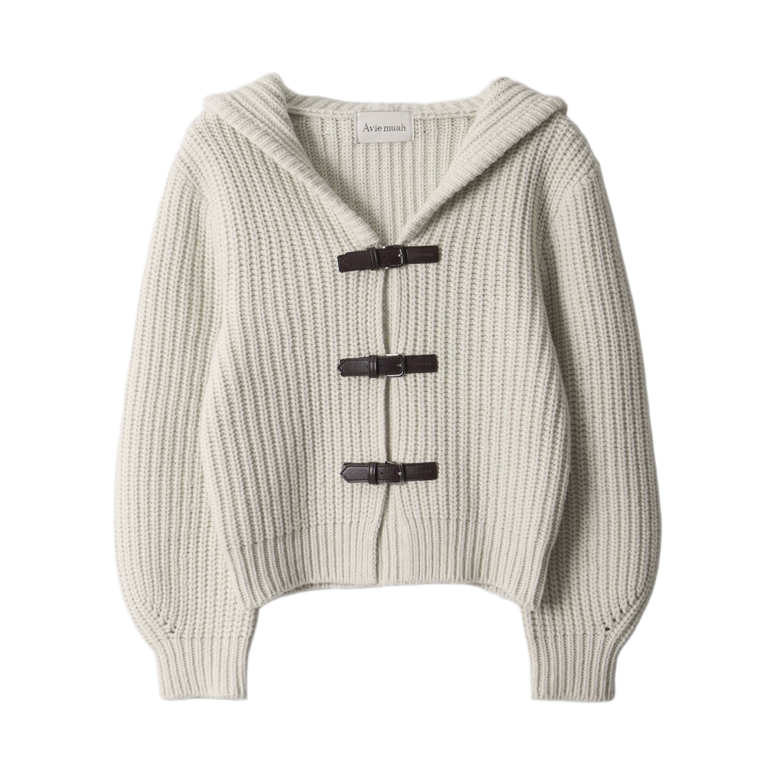 - (W) Aviemuah Buckle Detail Hood Cardigan Oatmeal