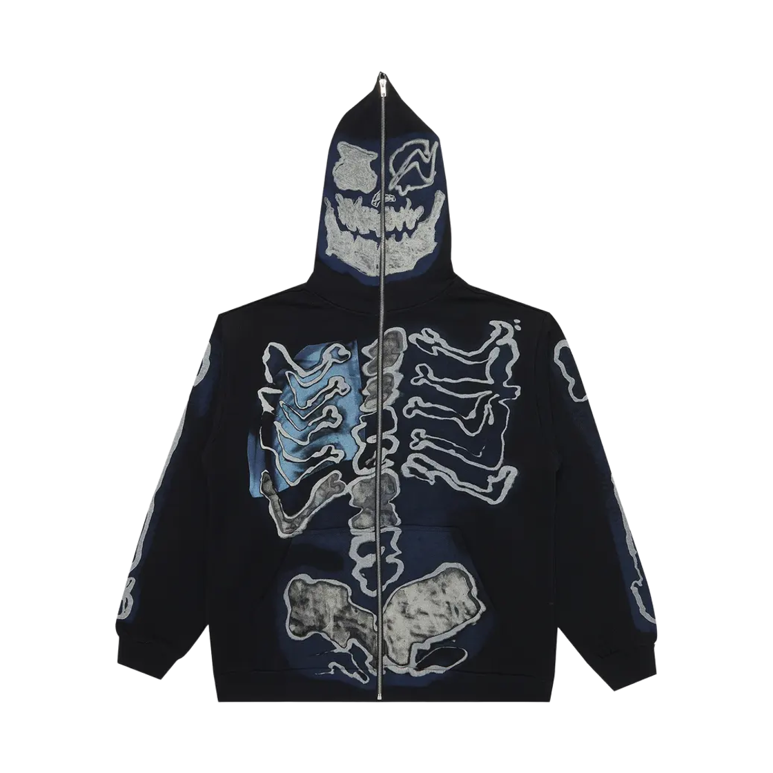 트래비스 스캇 캑터스 잭 x 프라그먼트 스켈레톤 그래피티 풀 집 후드 블랙(Travis Scott Cactus Jack x Fragment Skeleton Graffiti Full Zip Hoodie Black)