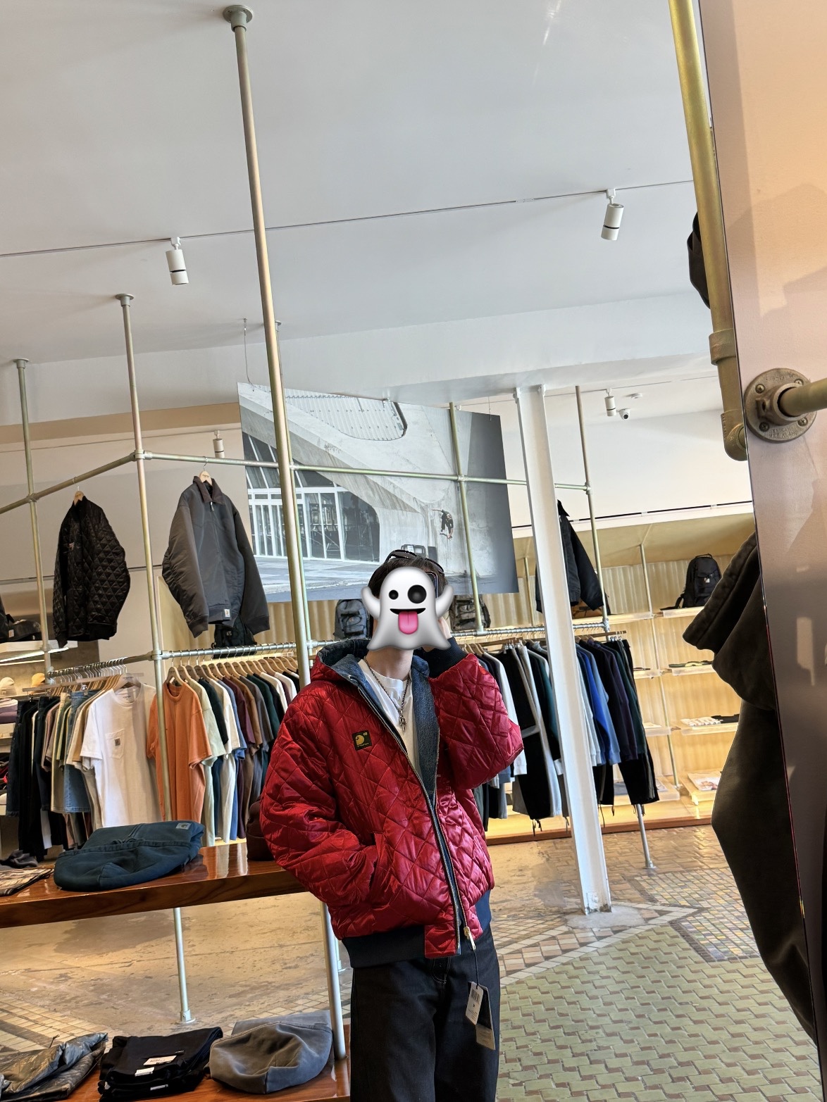 Carhartt WIP OG Active Denim Jacket 50th Anniversary Edition Blue USA Red, Carhartt WIP OG Active Canvas Jacket 50th Anniversary Edition Black USA Red 착용 스타일 - 3
