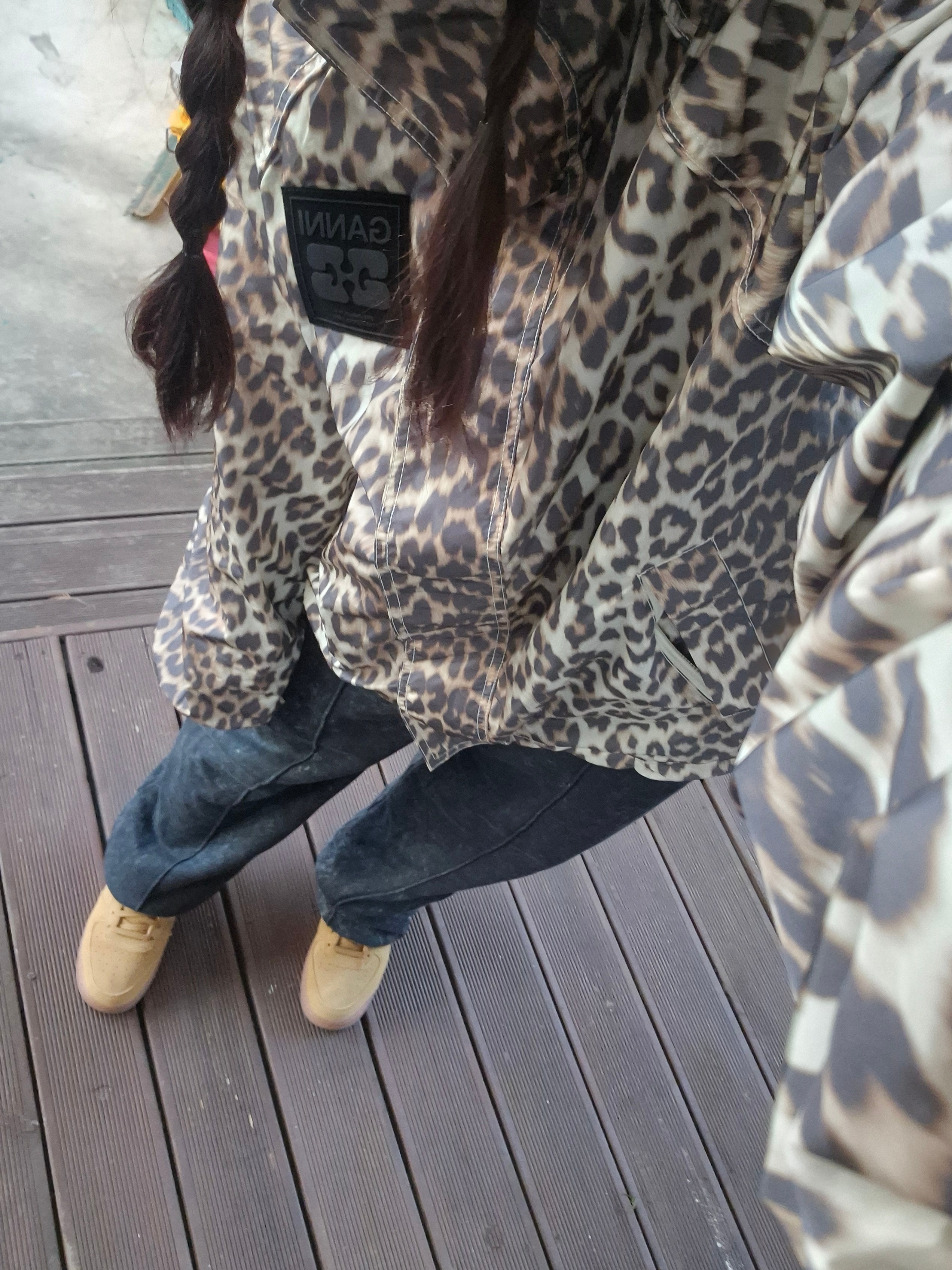 (W) Ganni Leopard Print Nylon Jacket Almond Milk, Nike Air Force 1 '07 WB Flax 착용 스타일