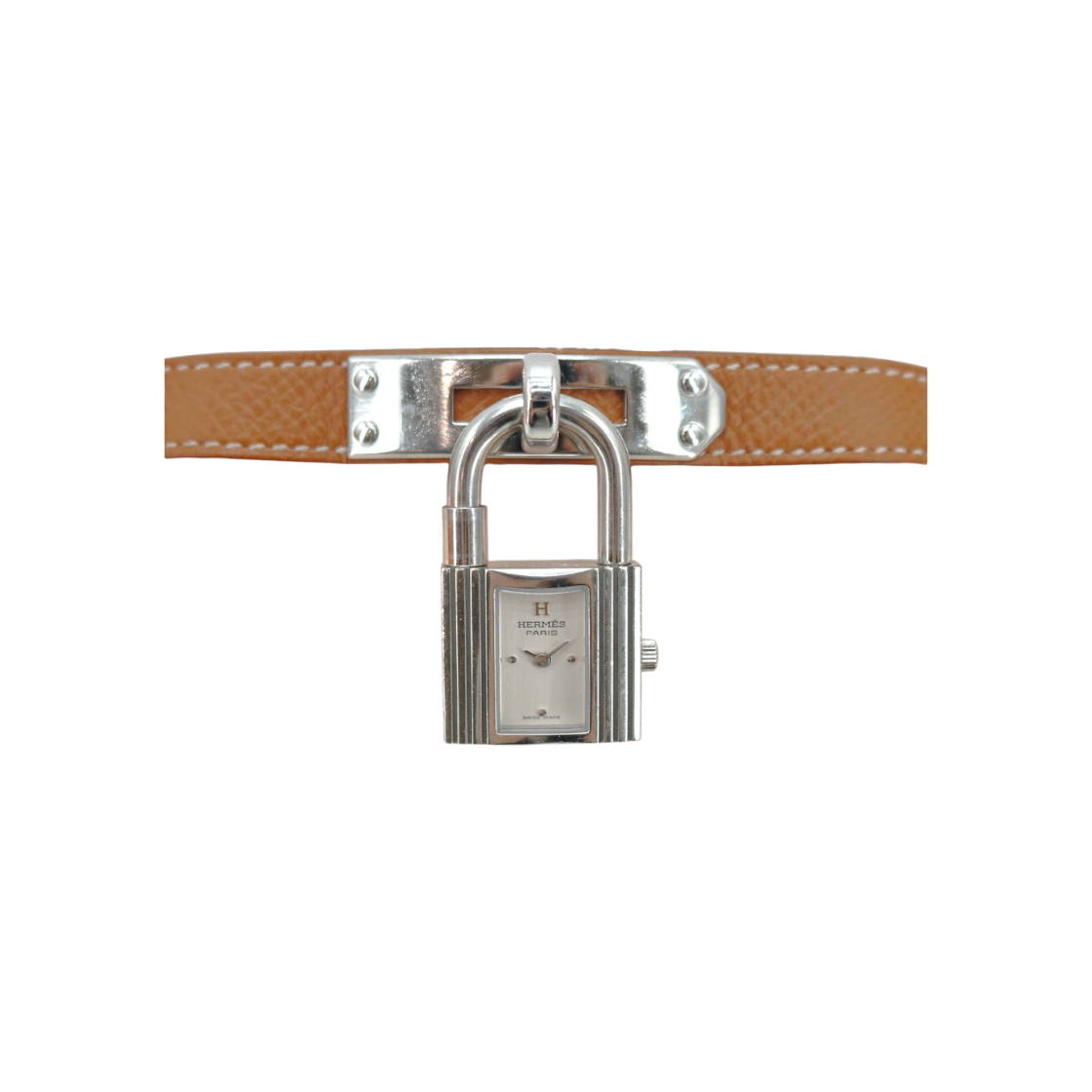 ITQAPVQEV73A Hermes Kelly Padlock Watch Silver T Engraving KE1.210