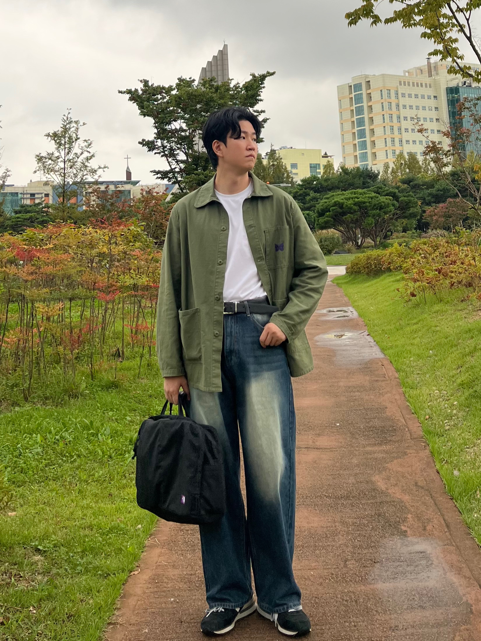 Needles D.N. Coverall Back Sateen Olive, The North Face Purple Label Mountain Wind 3Way Bag Black 착용 스타일 - 2