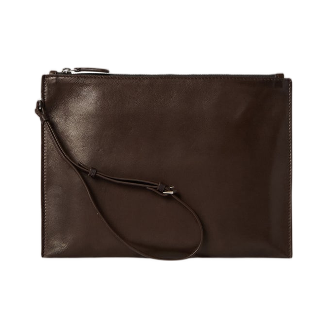 더 로우 리스틀릿 레더 파우치 브라운 멜란지(The Row Wristlet Leather Pouch Brown Melange)