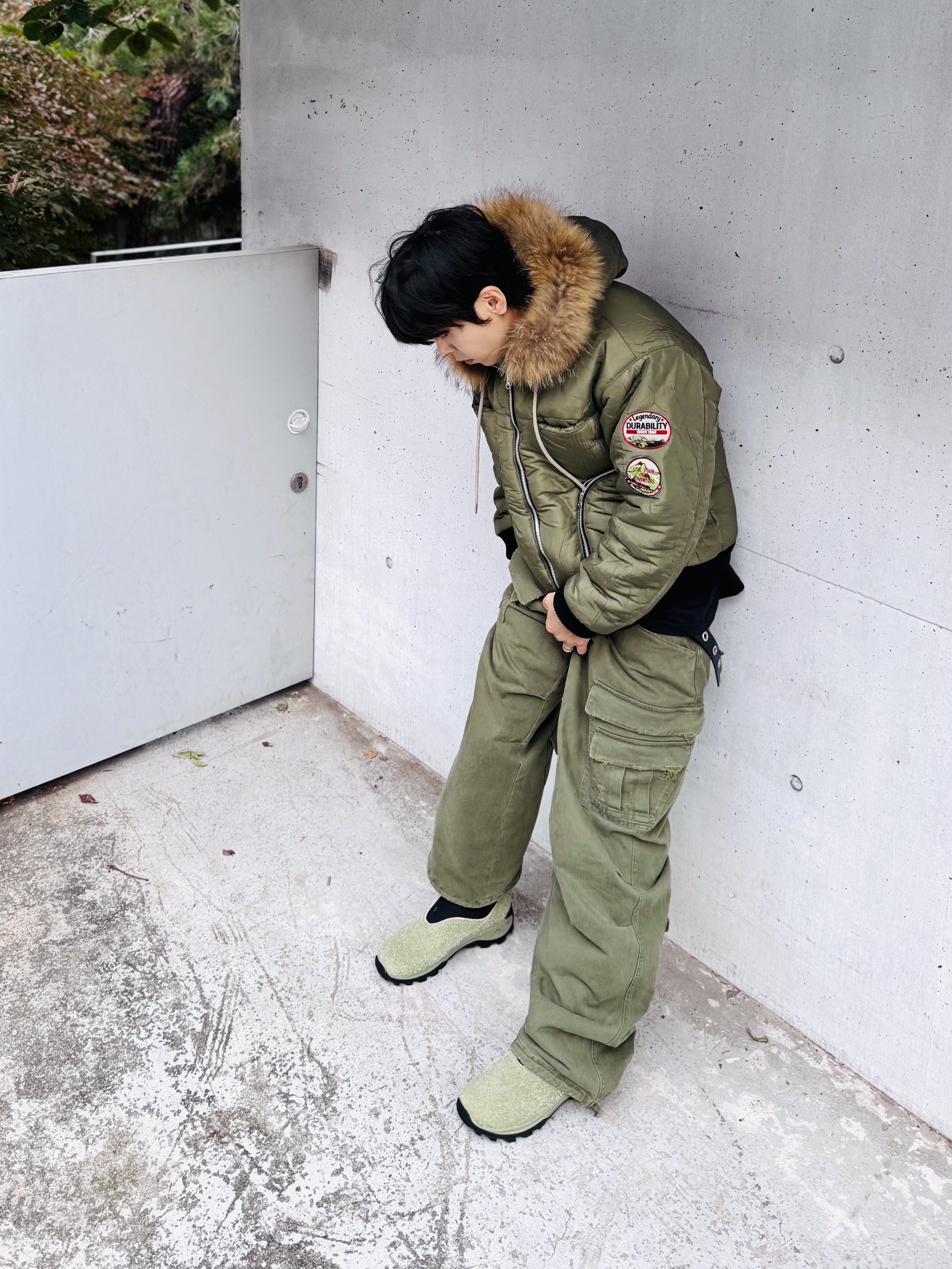 Nonnod Double Pocket Cargo Pants Vintage Khaki, Merrell Winter Moc 3 1TRL Herb 착용 스타일 - 4