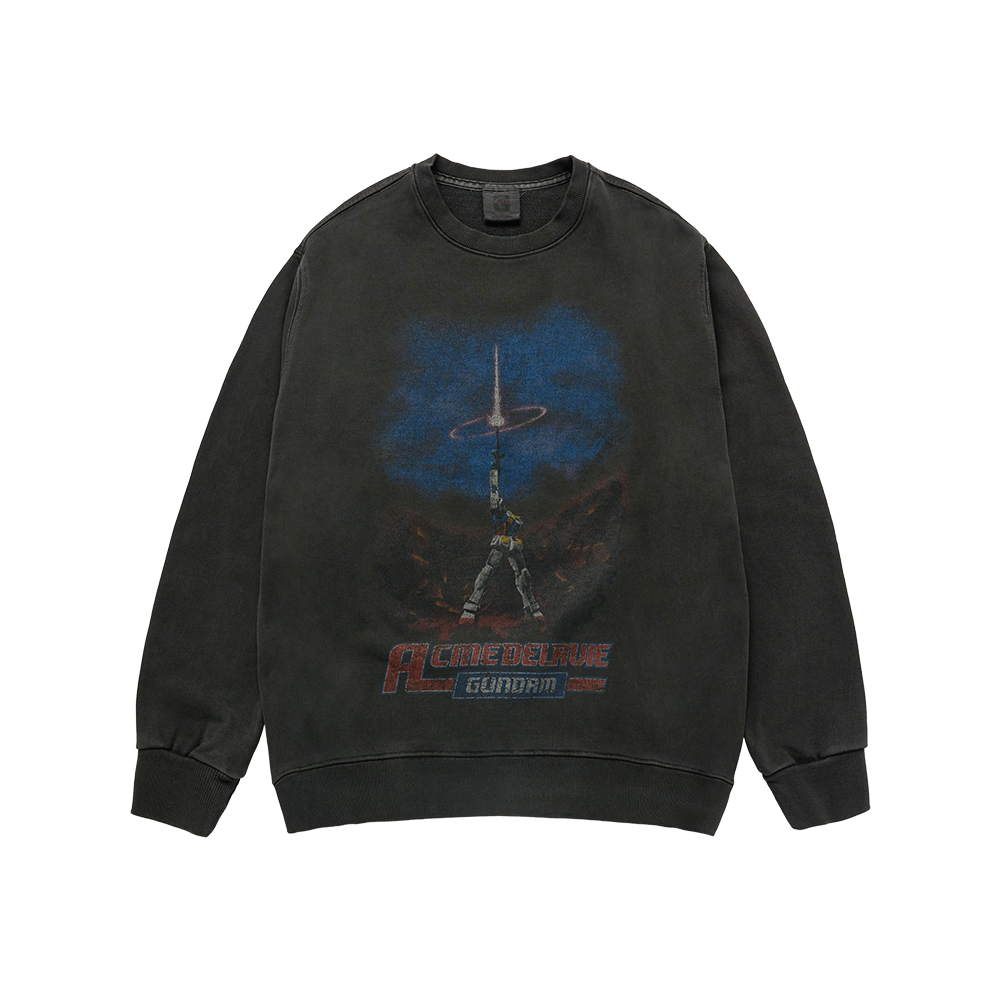 25FW-TP-SW-CO-GDS-CHA ACME DE LA VIE Mobile Suit Gundam Last Shooting Pigment Washing Sweatshirt Charcoal