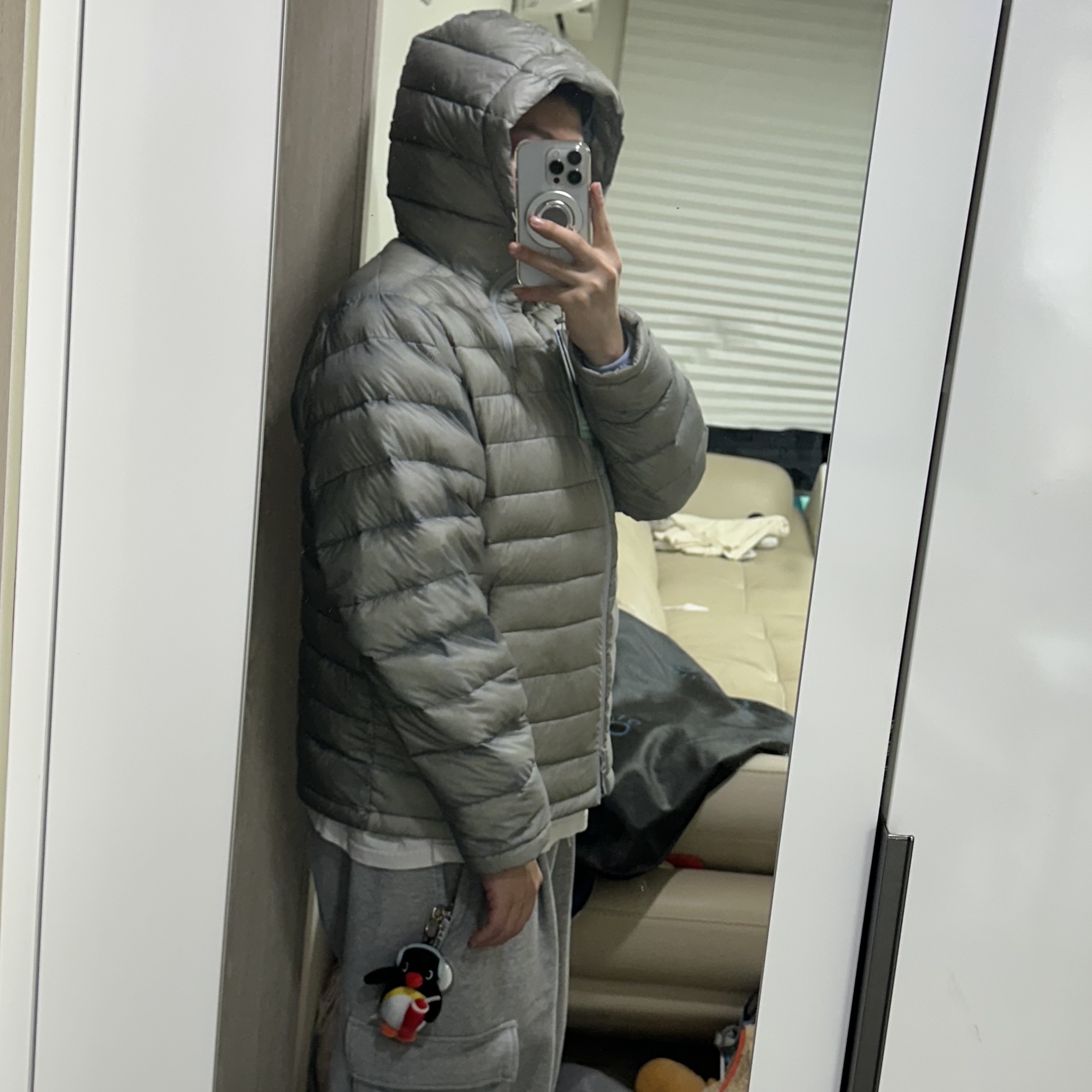 Sansan Gear Suffix Puffer Jacket Grey_25FW 착용 스타일 - 7