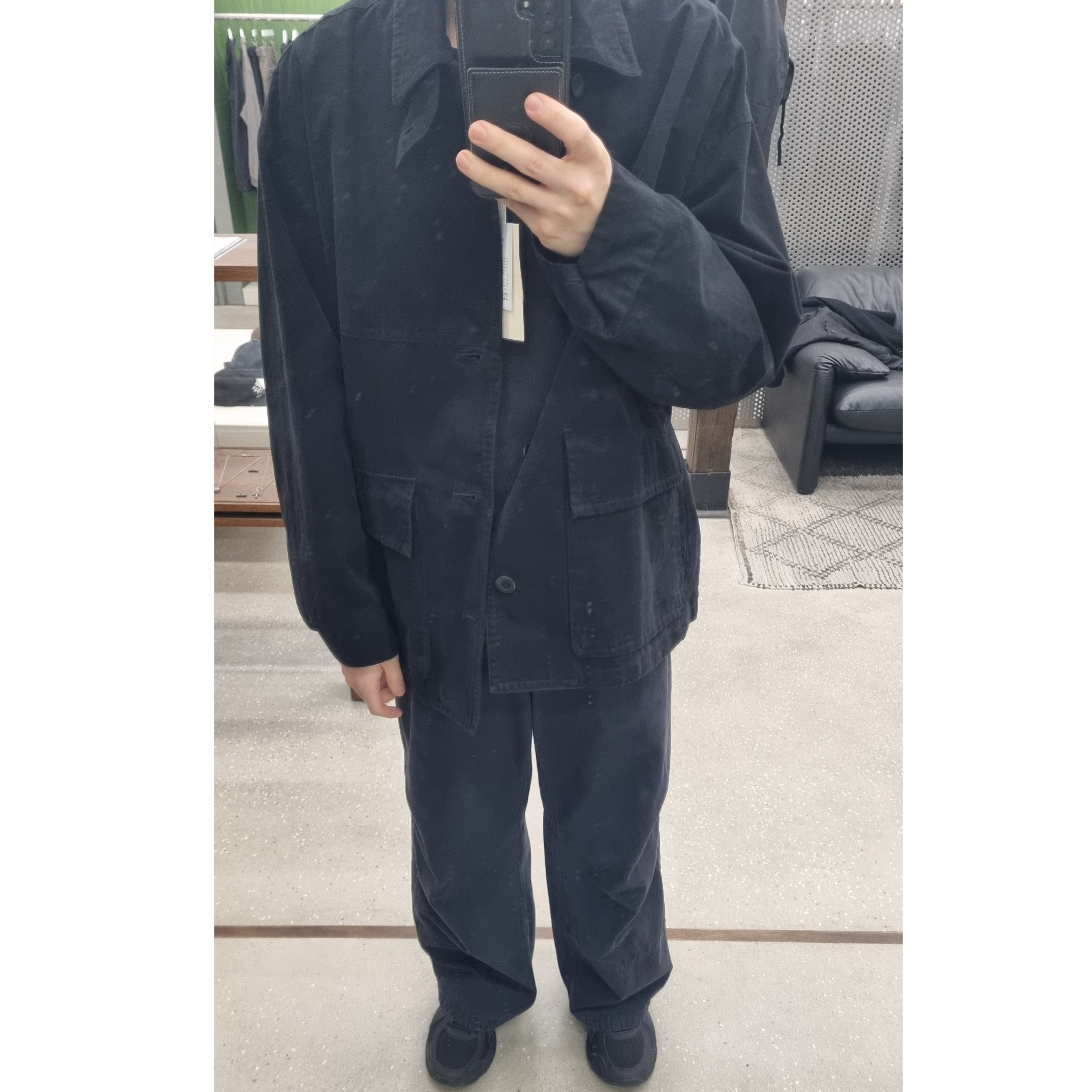 Asics Jog 100 T Black - 4E Extra Wide, Polyteru Officer Jacket Black 착용 스타일 - 1