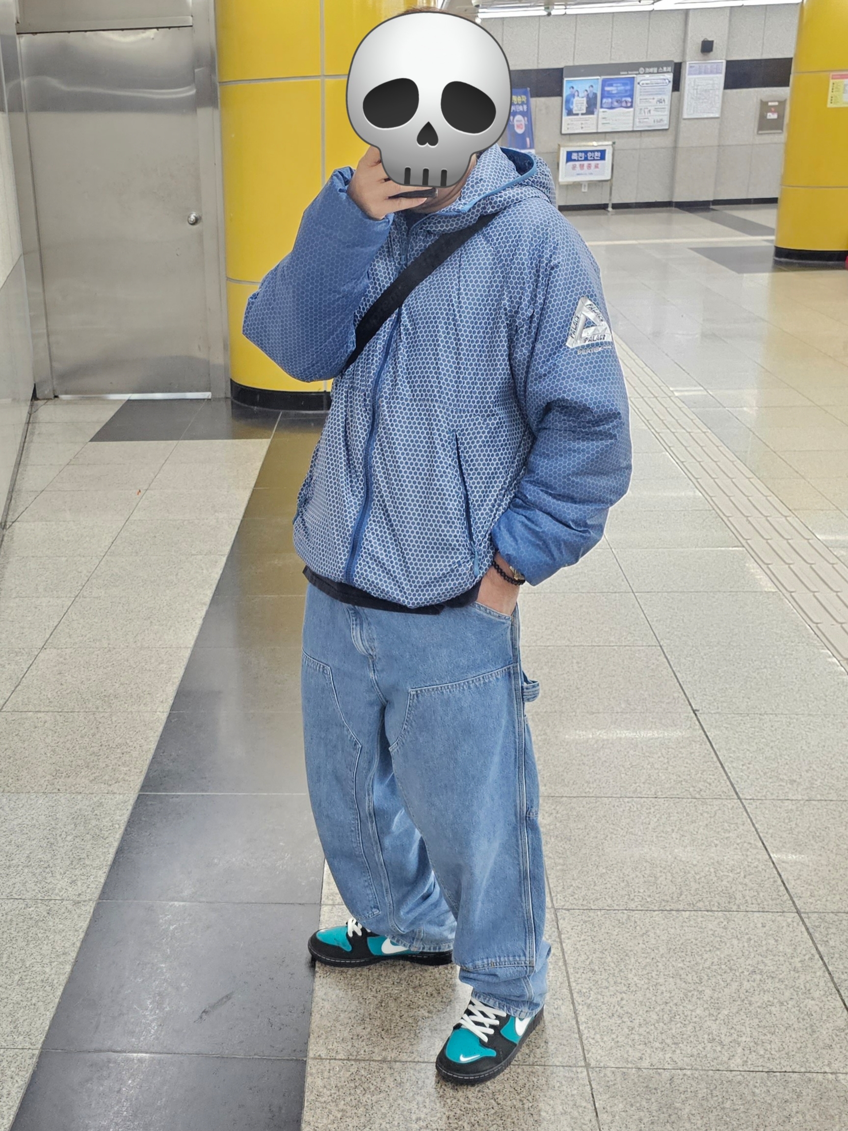 Palace Hexagon Pertex Quilted Jacket Blue - 24SS, Nike SB Dunk Mid Freshwater 착용 스타일