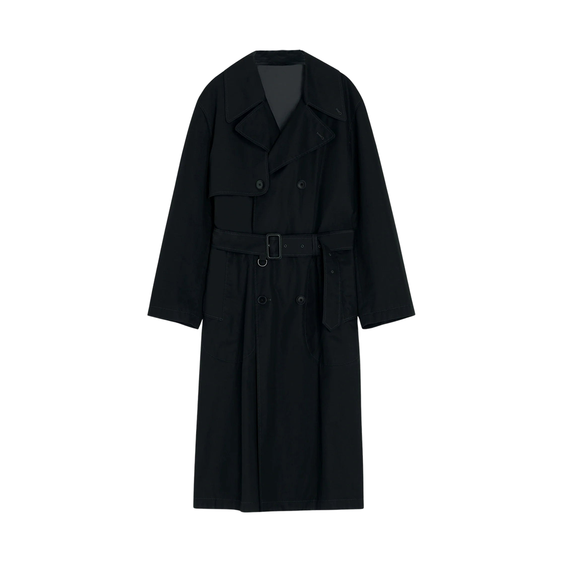 CO1126-LF1441-999 Lemaire Water Repellent Ventile Cotton Twill Trench Coat Black