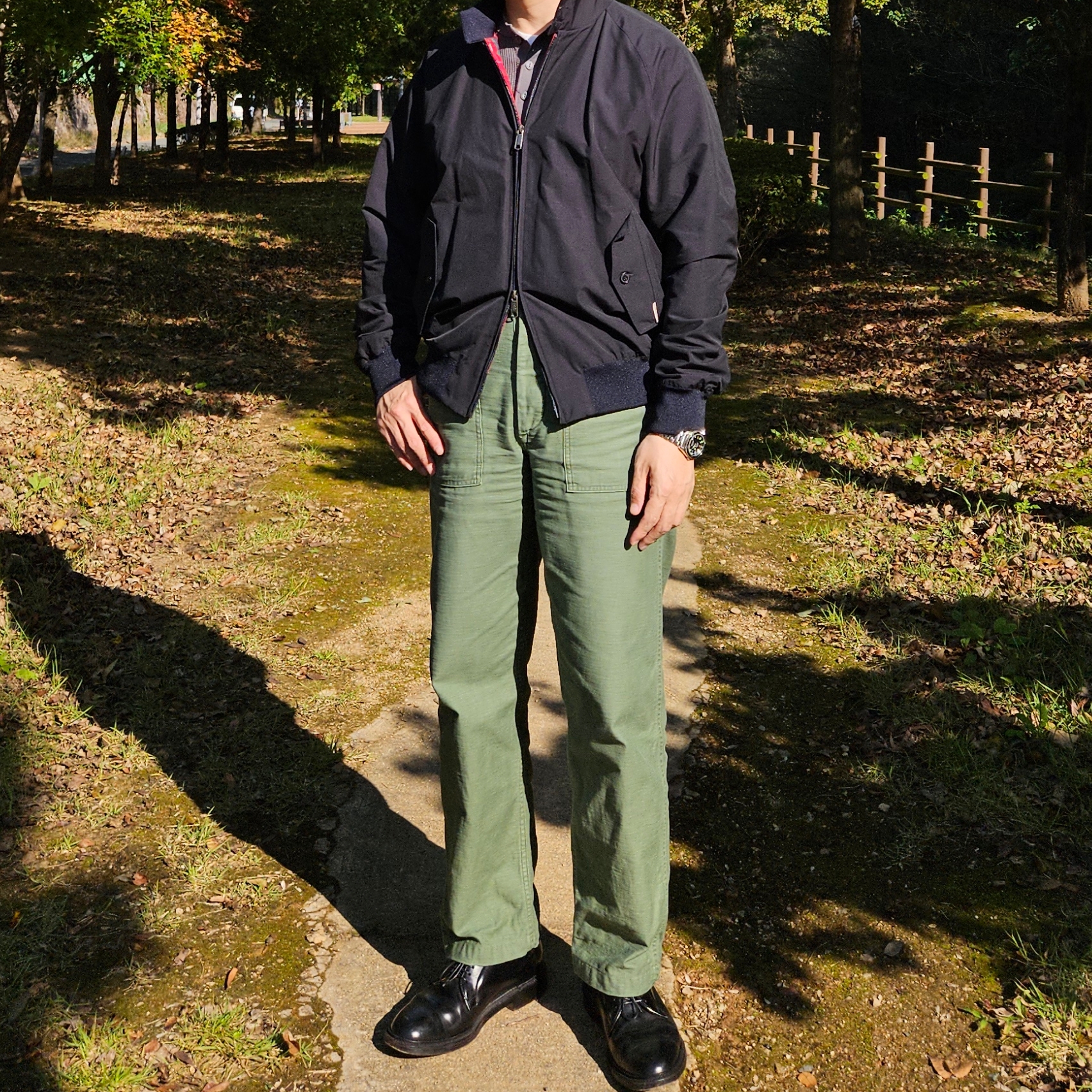 Alden 9901 Cordovan Plain Toe Blucher Oxford Black - D, Orslow 5002 US Army Fatigue Pants Green 착용 스타일 - 4