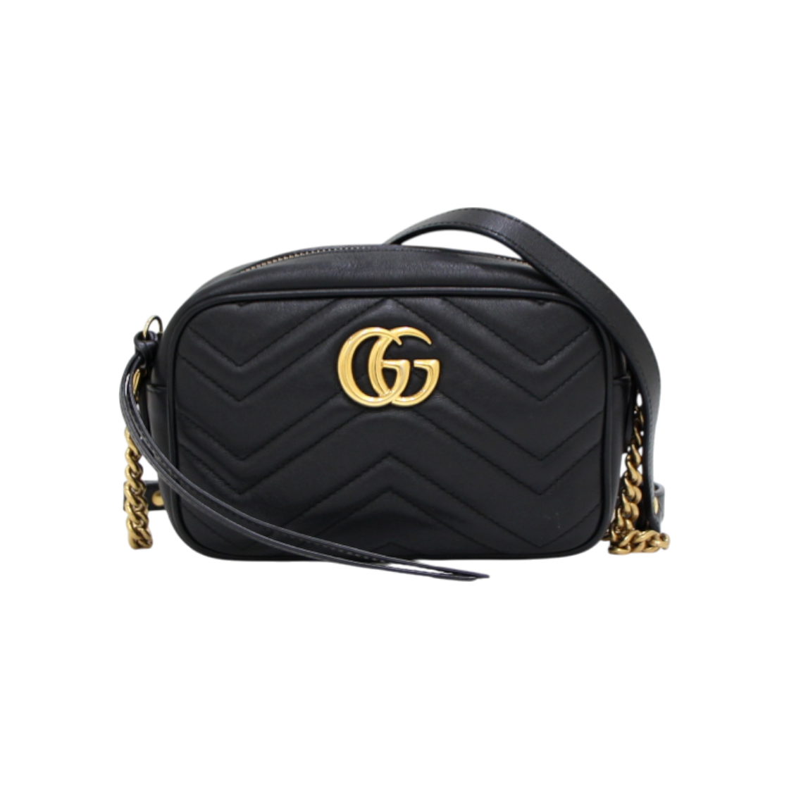 IT9TUFAVG34G Gucci 448065 GG Marmont Black Matelasse Mini Chain Shoulder Bag/Crossbody AA41597