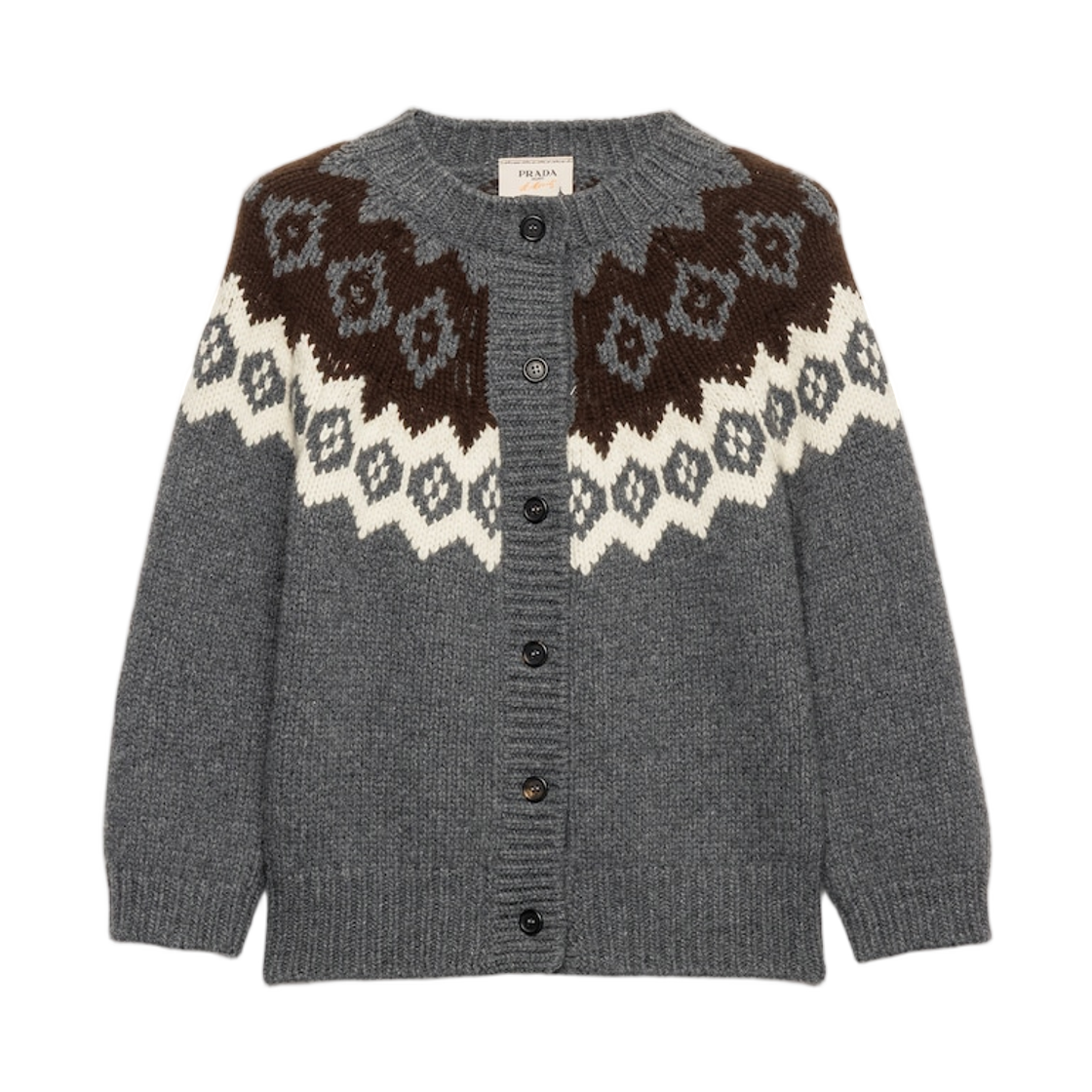 P25O13-18VZ-F0BMU (W) Prada Wool And Cashmere Cardigan Slate Natural