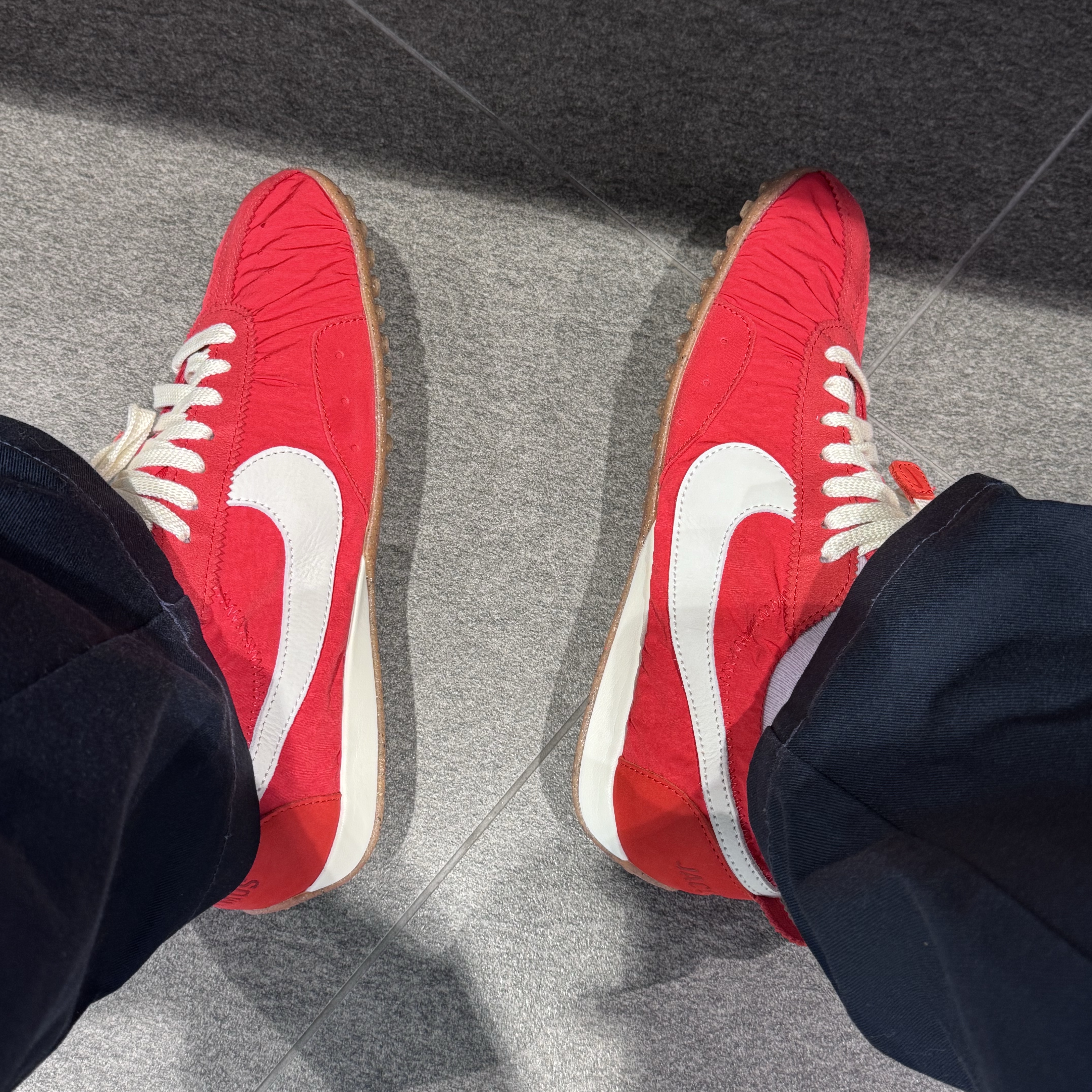 Nike x Jacquemus Moon Shoe SP University Red and Bicycle Yellow 착용 스타일