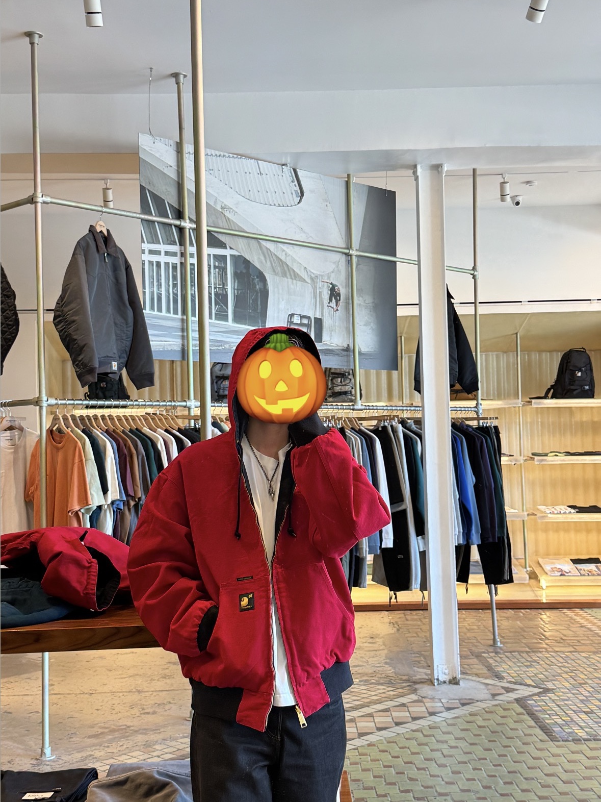 Carhartt WIP OG Active Denim Jacket 50th Anniversary Edition Blue USA Red, Carhartt WIP OG Active Canvas Jacket 50th Anniversary Edition Black USA Red 착용 스타일 - 5