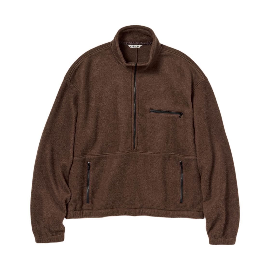 A25AP02SF Auralee Pure Silk Comfort Fleece Half Zip P/O Brown - 25AW