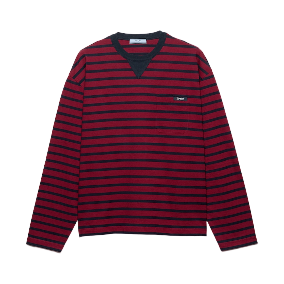 34689-18V8-F0X57 (W) Prada Long-Sleeved Striped Jersey T-Shirt Amaranth Blue