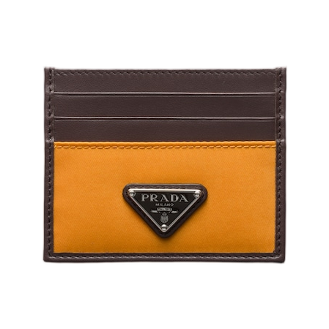 2MC025-2DW3-F0287 Prada Re-Nylon And Leather Card Holder Amber