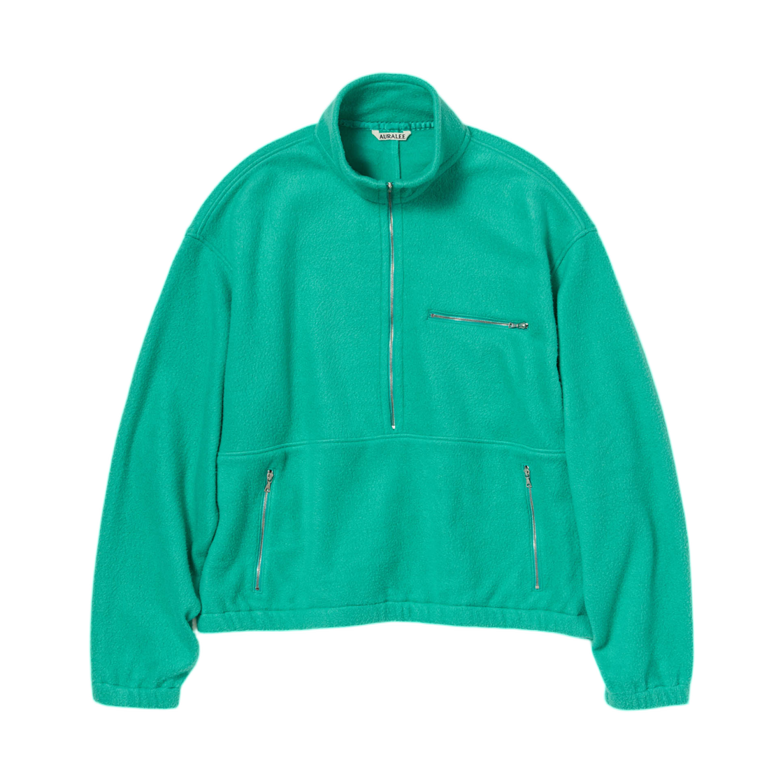 A25AP02SF Auralee Pure Silk Comfort Fleece Half Zip P/O Jade Green - 25AW